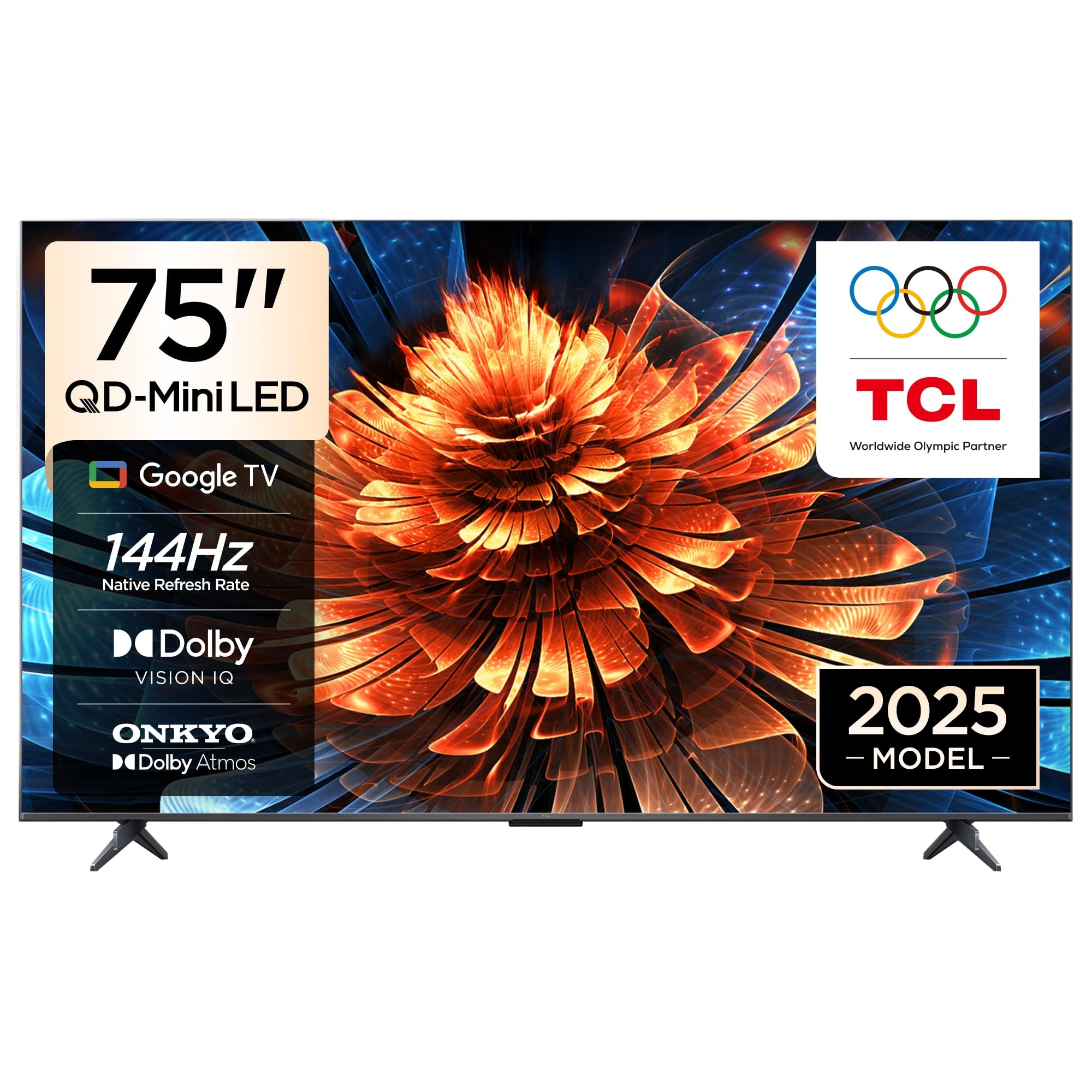تلویزیون TCL 75Q6C با ابعاد 75 اینچ، تلویزیون هوشمند 4K با فناوری QD-Mini LED، کریستال کوانتوم رنگارنگ HDR 10+، بازی و Google TV، نرخ به‌روزرسانی اصلی 144Hz، سیستم صوتی ONKYO 2.1 Hi-Fi، Dolby Atmos، حالت هوش مصنوعی AI، Game Master (مدل 2025) با پنل 75 اینچی سری Q6C با فناوری QD Mini LED 4K.