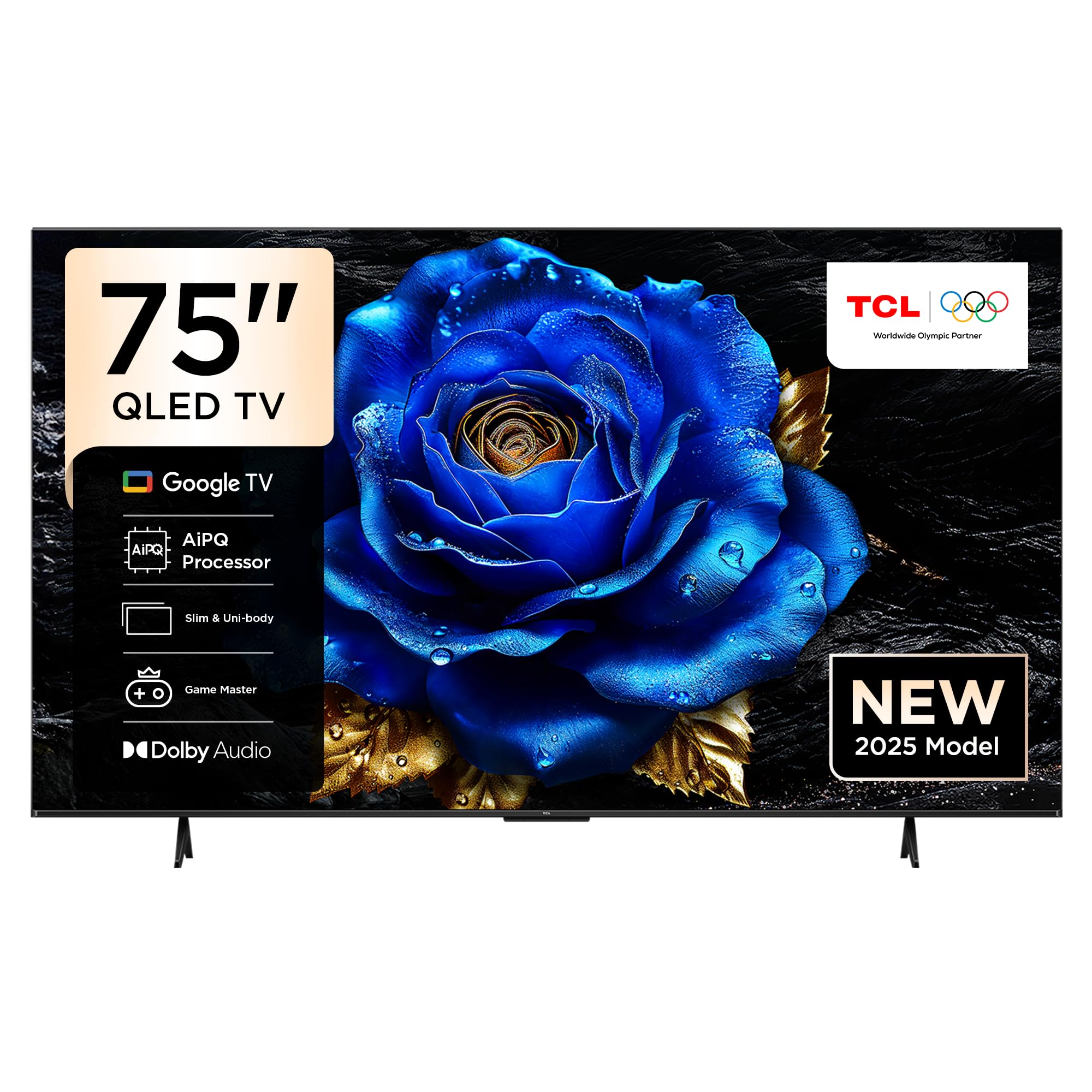 تلویزیون TCL 75 اینچ Smart TV 4K QLED با کریستال کوانتوم رنگارنگ HDR 10+ Gaming Google TV، Dolby Vision Atmos، DTS Virtual X، MEMC، کنترل صدا، Game Master با طراحی باریک - مدل 75T6C (2025) سری QLED 75 اینچ 60Hz 4K T6C