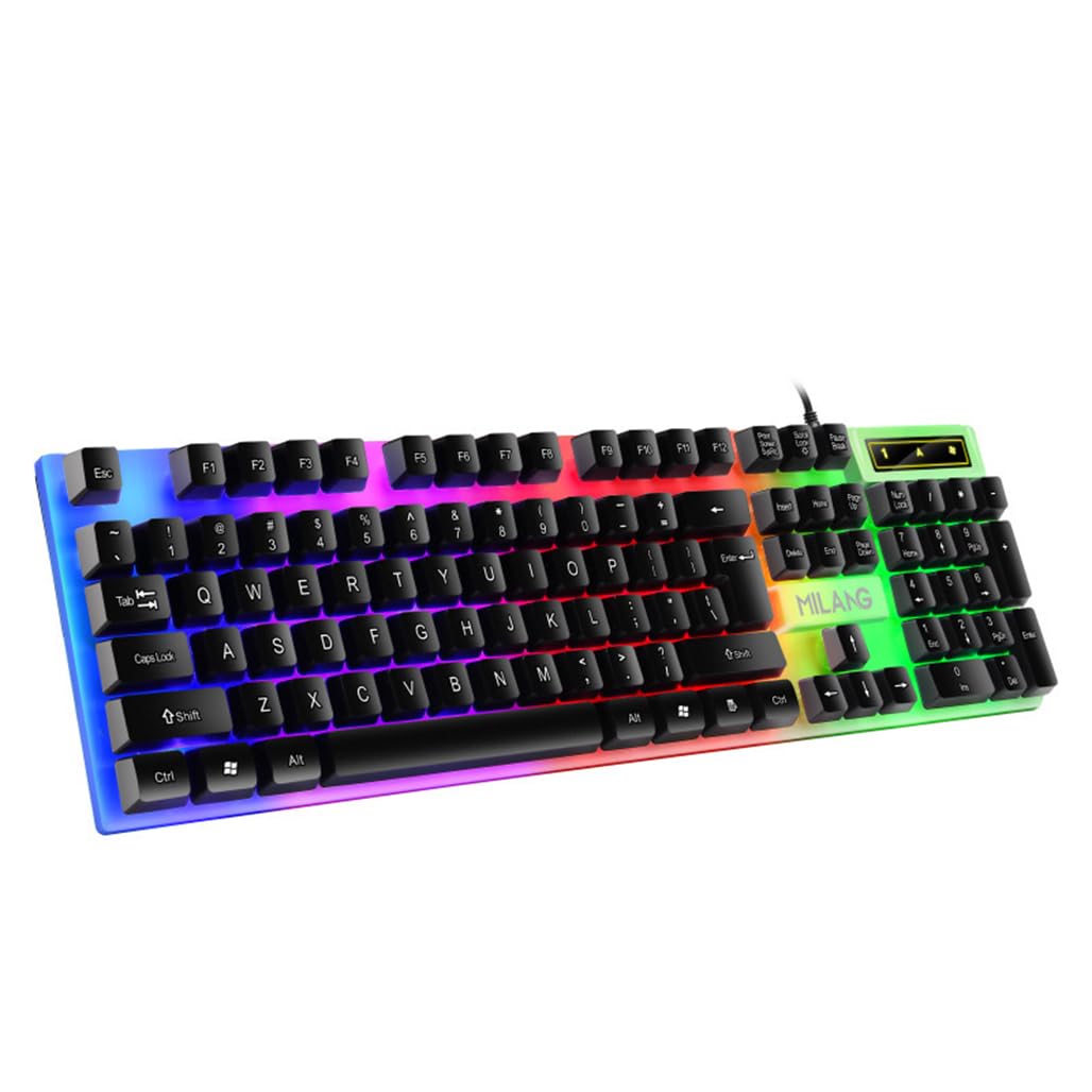 صفحه کلید بازی مکانیکی Aowin، صفحه کلید باسیم USB با نور پس زمینه رنگارنگ LED، کلیدهای شناور، کیکاپ های پوشش داده شده، حس مکانیکی، مقاوم در برابر ریختن مایعات، صفحه کلید اداری برای لپتاپ های ویندوز PC (مشکی)