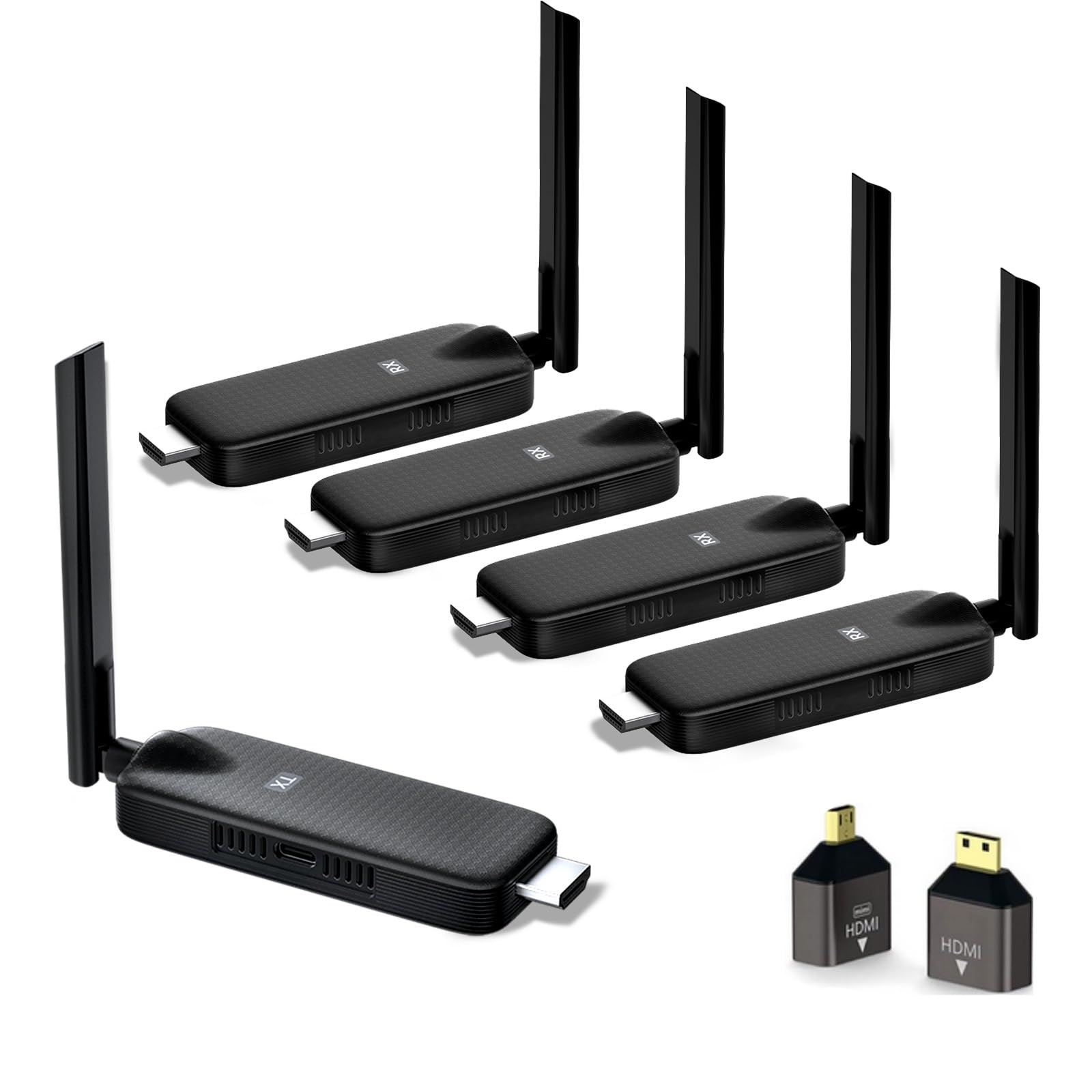 ترجمه:  
کیت فرستنده و دریافت‌کننده بی‌سیم HDMI، تا ۶ دریافت‌کننده، پخش تصویر ۴K از 2.4G/5G تا ۱۷۰ فوت و انتقال ویدیو و صدا از لپتاپ، کامپیوتر شخصی، تلویزیون باکس، دوربین به مانیتور، پروژکتور و تلویزیون (1 فرستنده + ۴ دریافت‌کننده)