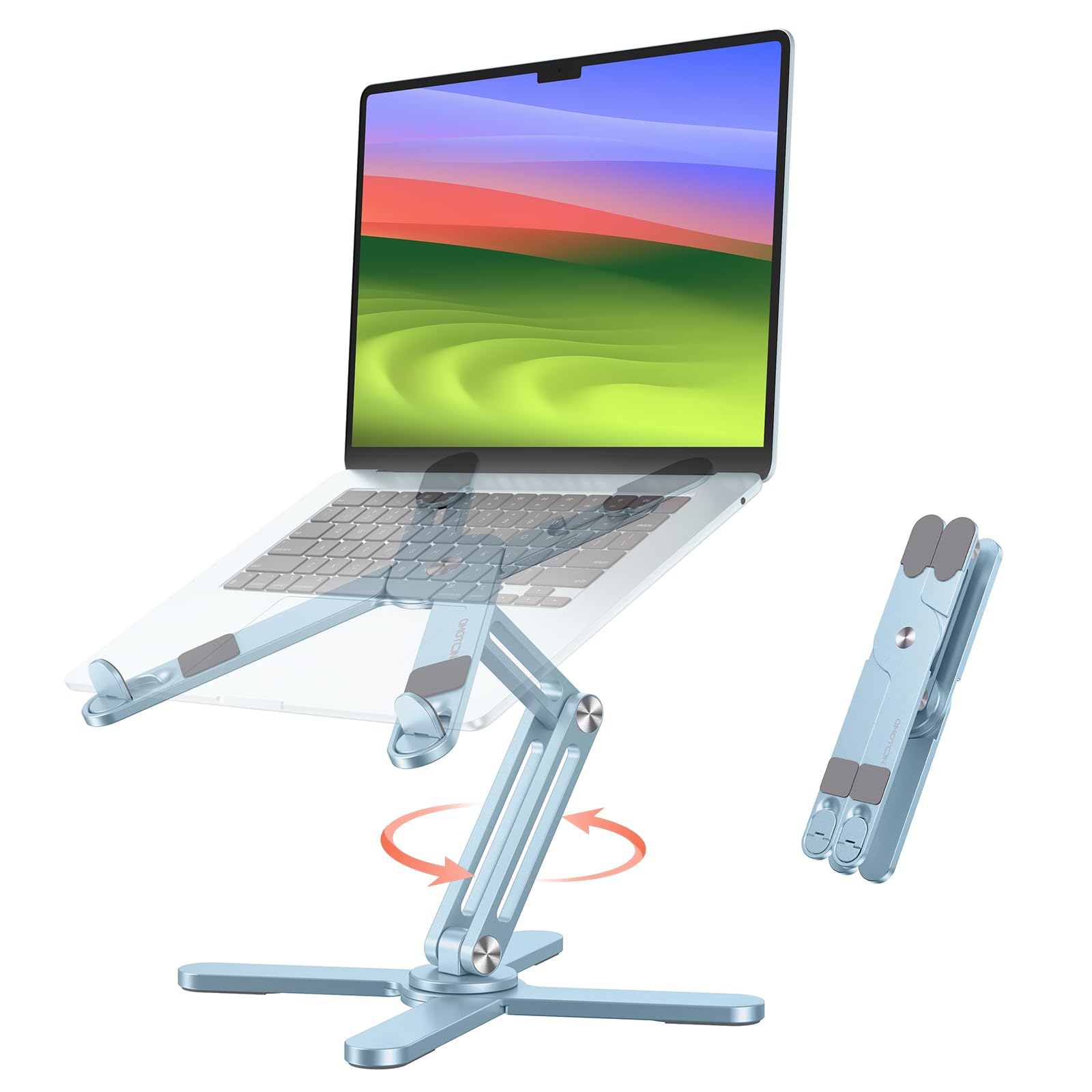 پایه لپ تاپ قابل چرخش 360 درجه OMOTON برای میز، پایه ارتفاع قابل تنظیم و قابل چرخش برای کار گروهی، قابلیت جمع شدن آسان و سازگار با مک بوک، همه لپ تاپ‌ها تا 16 اینچ، رنگ آبی آسمانی