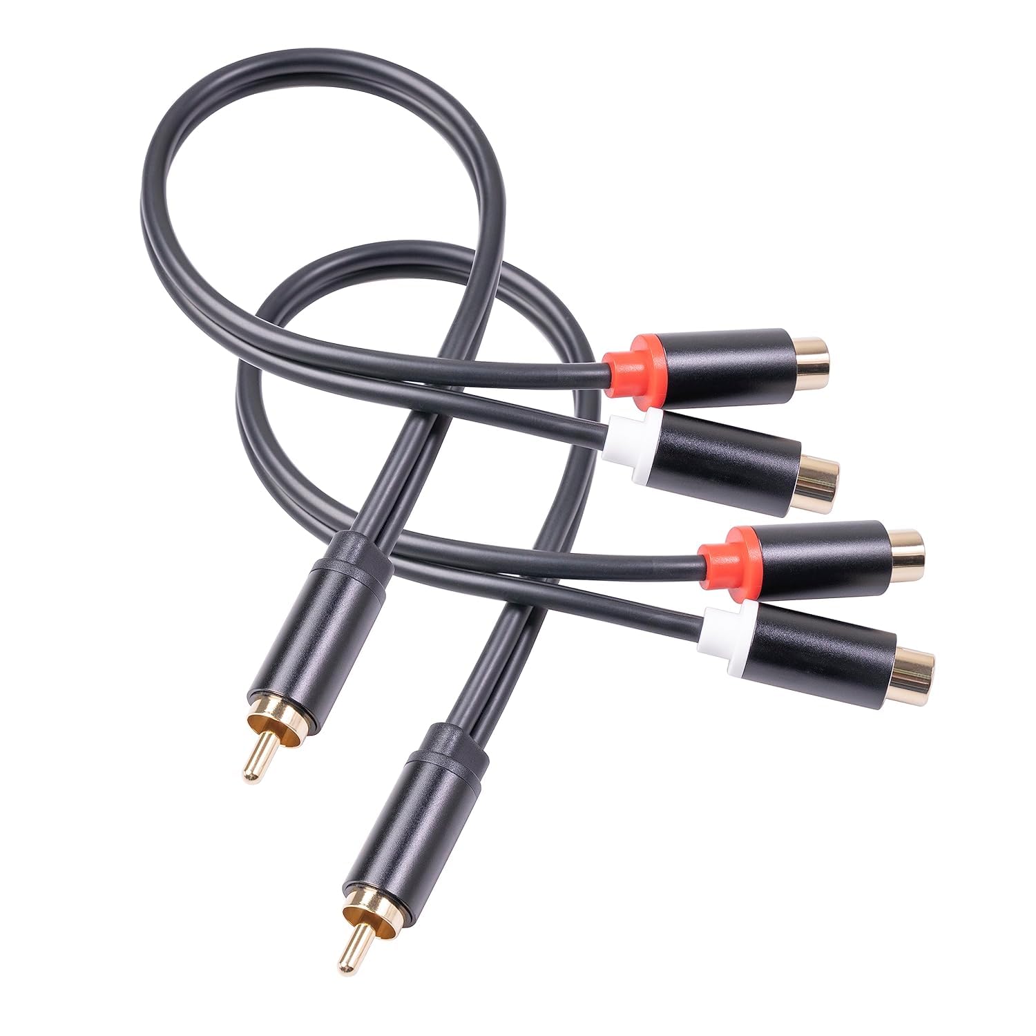 کابل صوتی استریو RCA 2 بسته، آداپتور Y 8 اینچ، 1 عدد مرد RCA به 2 عدد زن RCA، پوشیده شده از طلا 24K، تقسیم‌کننده Y متصل کننده‌های کابل برای سیستم Hi-Fi، تلویزیون و بلندگو