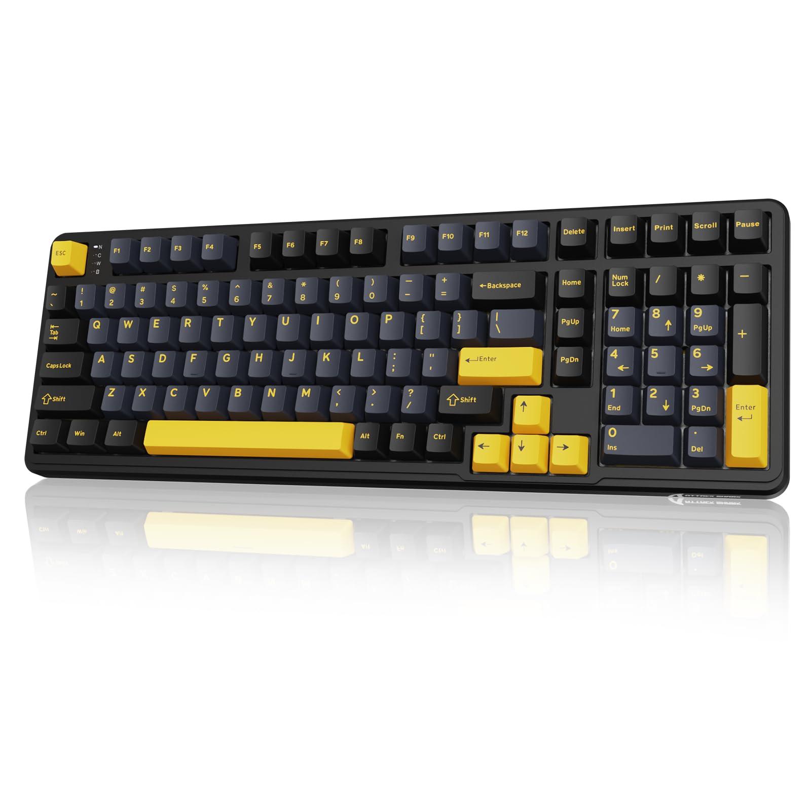 ترجمه. کیبورد گیمینگ مکانیکی ATTACK SHARK X98 RGB با 102 کلید، دارای کی پد عددی، بلوتوث 5.0 و بی‌سیم 2.4G و USB-C با سیم، سه حالت عملکرد، سوئیچ خطی با قابلیت تعویض گرم و گسکت، باتری 4000 میلی‌آمپر ساعت، چیدمان QWERTY — مشکی