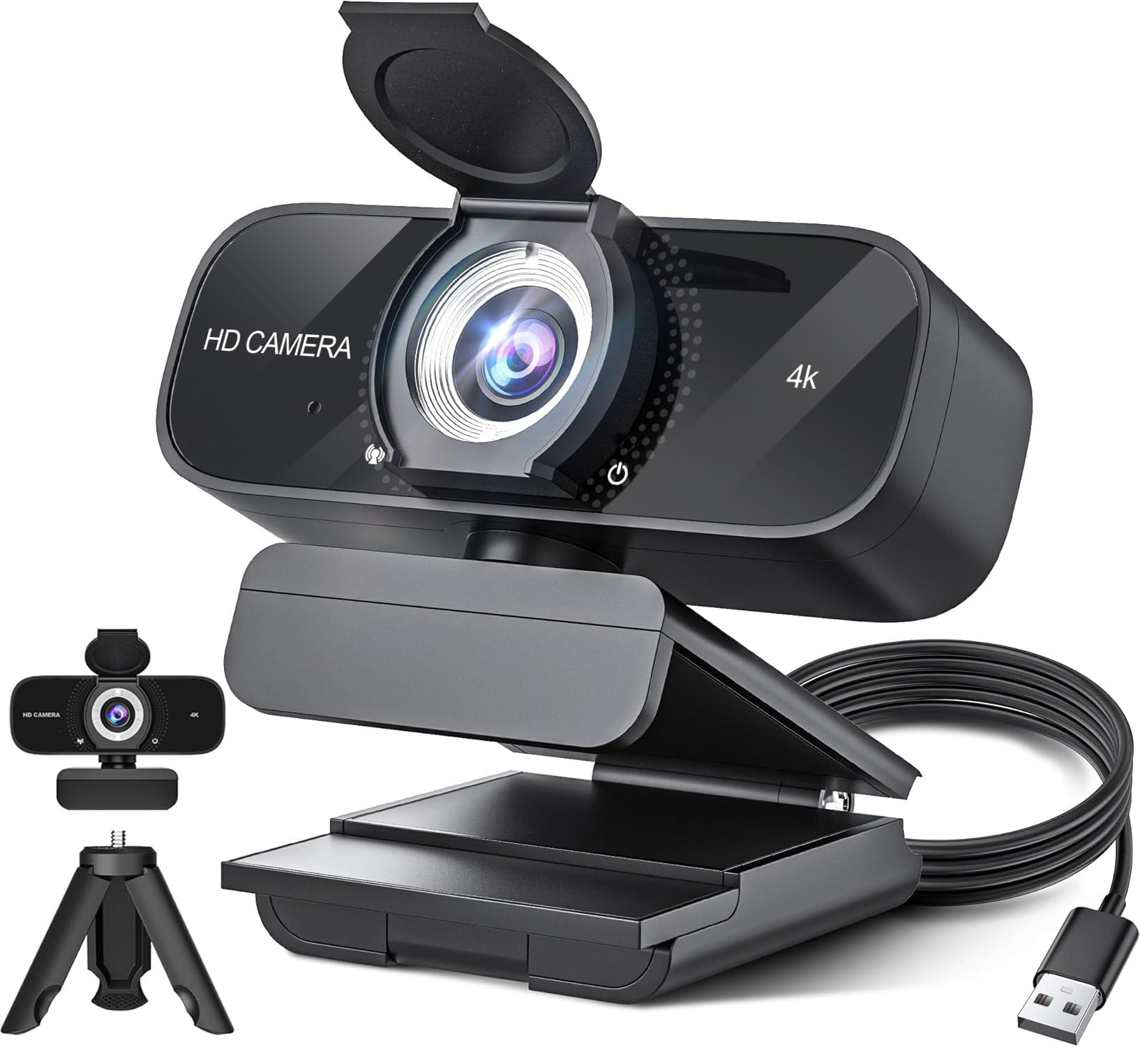 وب‌کم Full HD با میکروفون داخلی و سه‌پایه قابل چرخش، ویدیو 1080P و دوربین با زاویه دید گسترده، پوشش حریم خصوصی، برای کامپیوتر دسکتاپ یا لپ‌تاپ (4K)