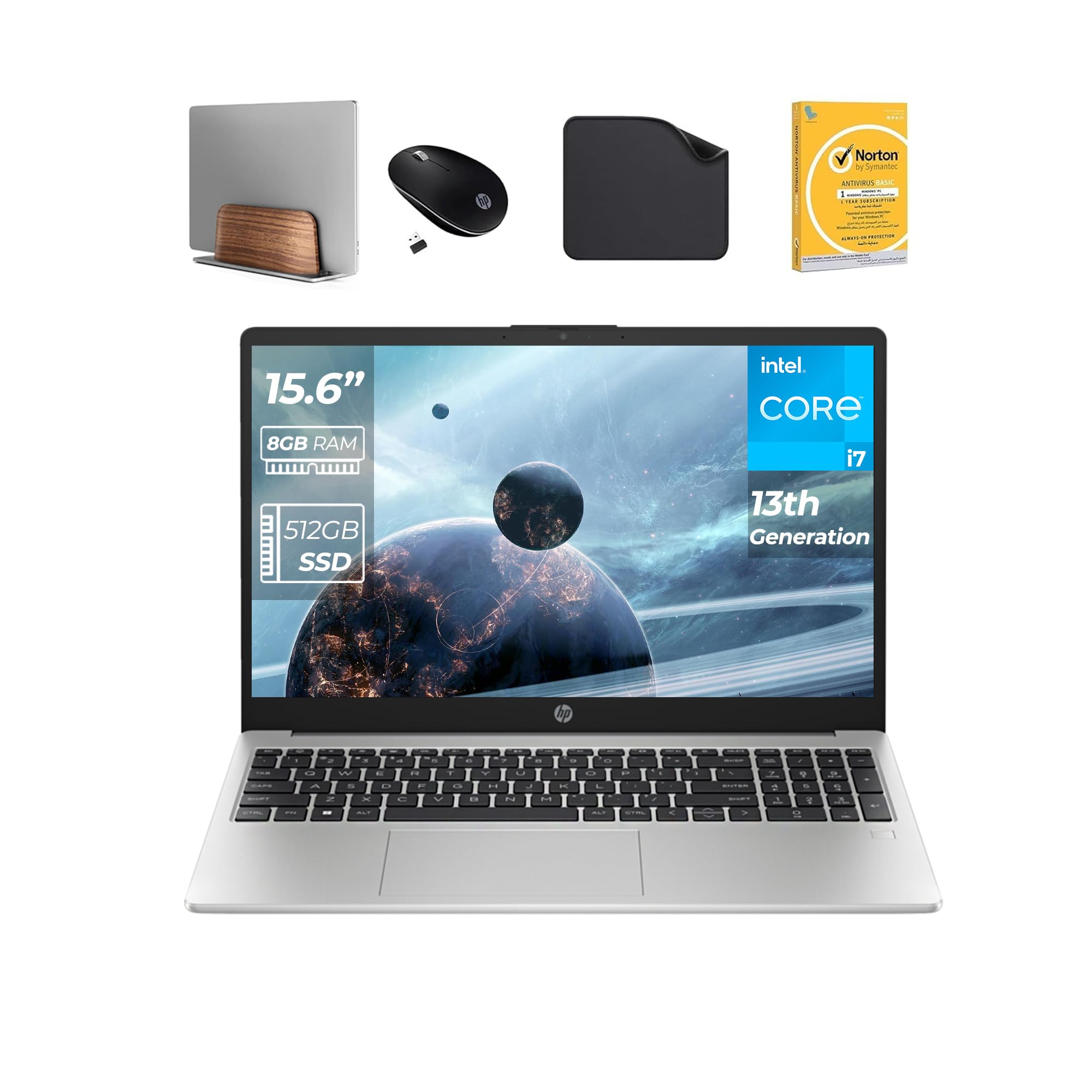 نمایشگر FHD 15.6 اینچی اچ‌پی، پردازنده Intel Core i7-1355U نسل 13، 8GB RAM - 512GB SSD، ویندوز 11 پرو، دوربین 1080p FHD (شامل استند موج اول + موشواره بی‌سیم + آنتی‌ویروس + پد موس) - 250 G10-967U6ET 8GB RAM | 512GB SSD