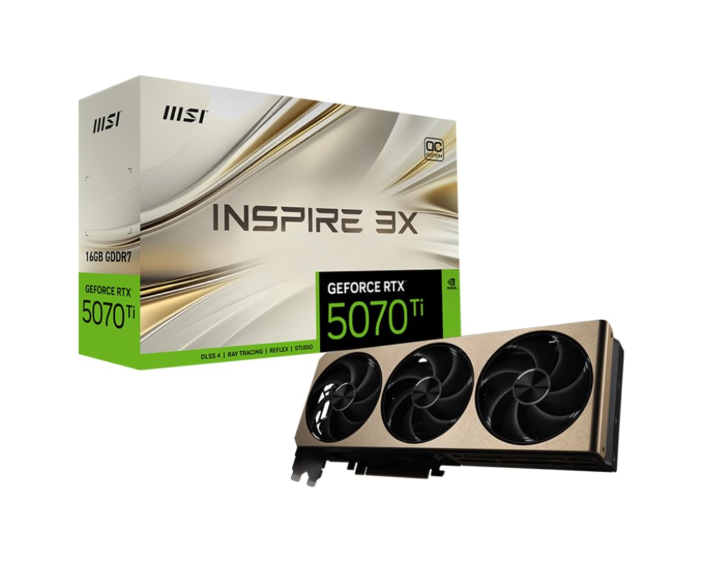 کارت گرافیک MSI Gaming RTX 5070 TI 16G Inspire 3X OC (16GB GDDR7، 256-bit، عملکرد بی‌نظیر: 2497 MHz، DisplayPort x 3 2.1a، HDMI 2.1b، معماری NVIDIA Blackwell)