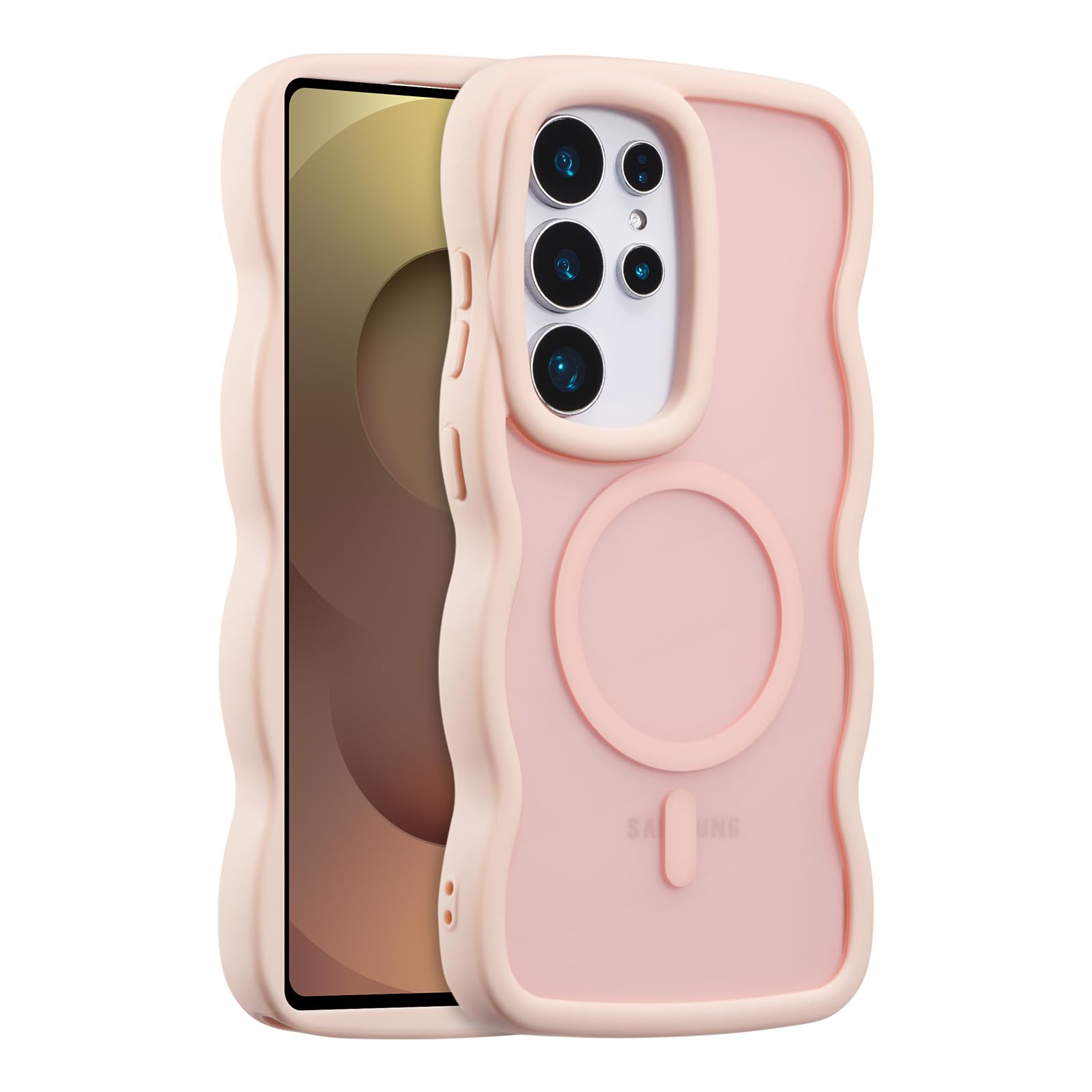 کیس مغناطیسی XIZYO برای Samsung Galaxy S25 Ultra سازگار با MagSafe، فریم موج مجلل و جالب Curly Wave Translucent Matte زیبا ظریف برای زنان و مردان Slim Shockproof Protective Cover، رنگ صورتی برای Samsung Galaxy S25 Ultra