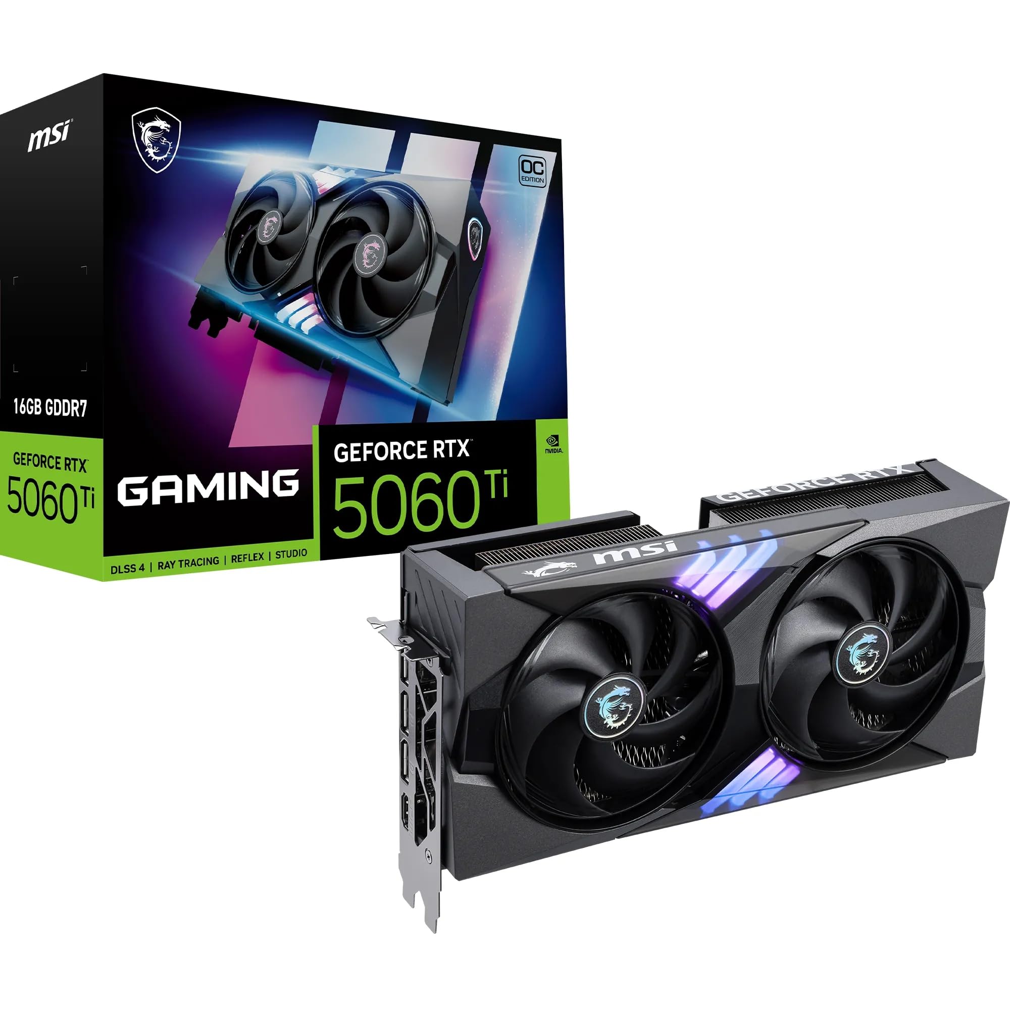 کارت گرافیک MSI GeForce RTX 5060 Ti 16G GAMING OC - GPU RTX 5060 Ti، 16GB GDDR7 (28Gbps/128-bit)، PCIe 5.0 - TWIN FROZR 10 (2 عدد فن STORMFORCE) - RGB - HDMI 2.1b، DisplayPort 2.1b