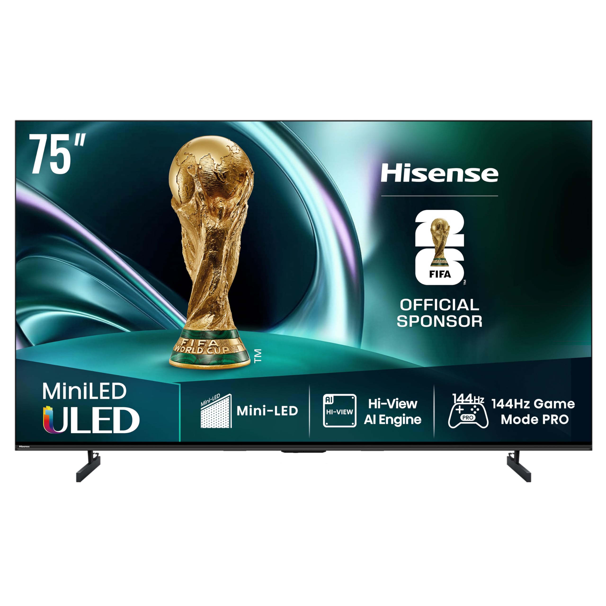 تلویزیون هوشمند 4K UHD با فناوری Mini-LED ULED و سری U7Q از برند Hisense - با صفحه نمایش QLED، نیتیو 144Hz، روشنایی 1000 نیت، Dolby Vision IQ، دیمینگ محلی آرایه کامل، حالت بازی حرفه‌ای، سازگاری با الکسا (مدل 75U7Q، سال 2025) - نرخ تازه‌سازی 240Hz 75 اینچی HSR 144Hz