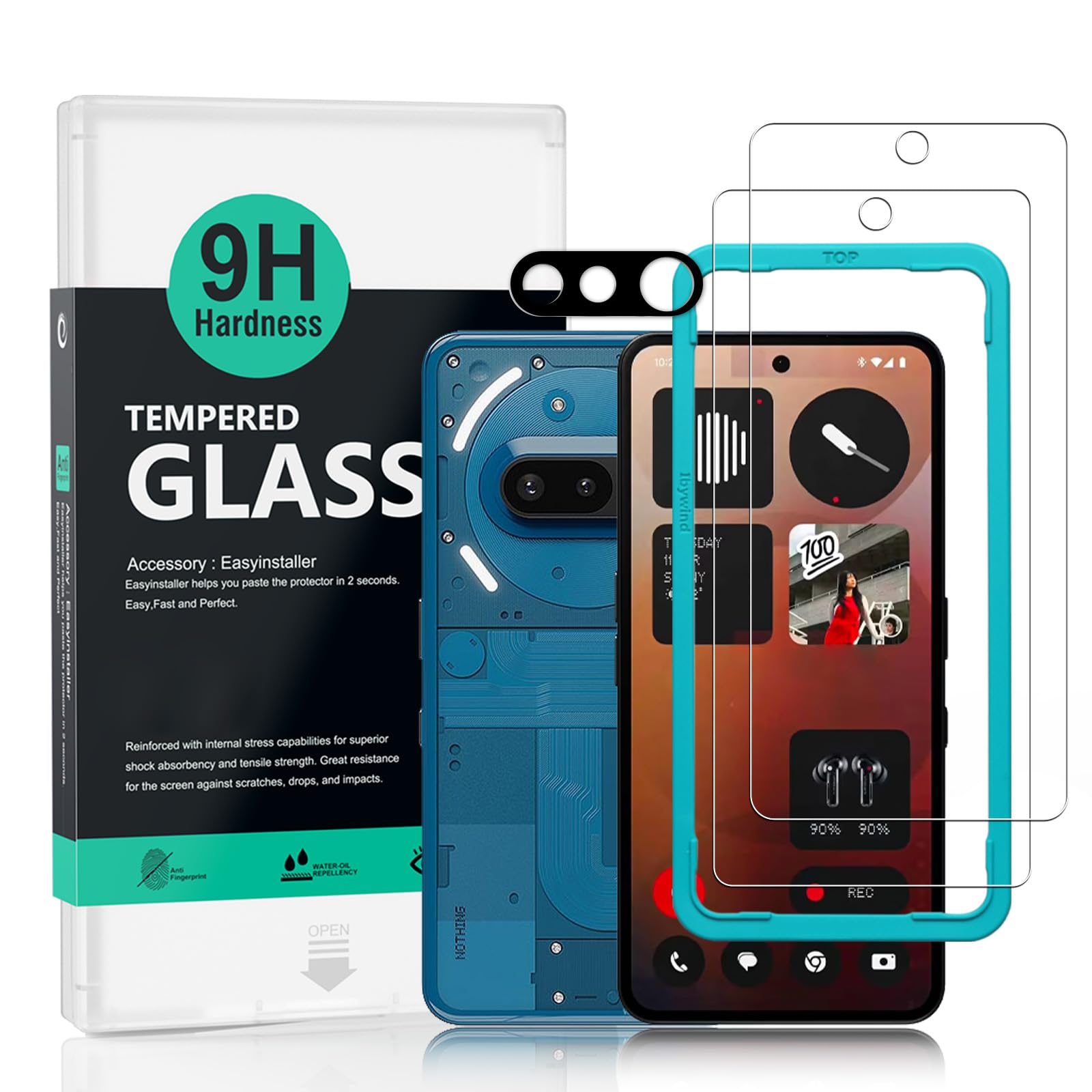 محافظ صفحه نمایش گوشی Ibywind برای گوشی نوکیا 5G (3a) با ابعاد 6.77 اینچ، 2 عدد، شیشه سخت 9H، به همراه 1 عدد محافظ لنز دوربین، نصب آسان، شفافیت بالا، بسیار مقاوم، سازگار با محافظ‌های گوشی