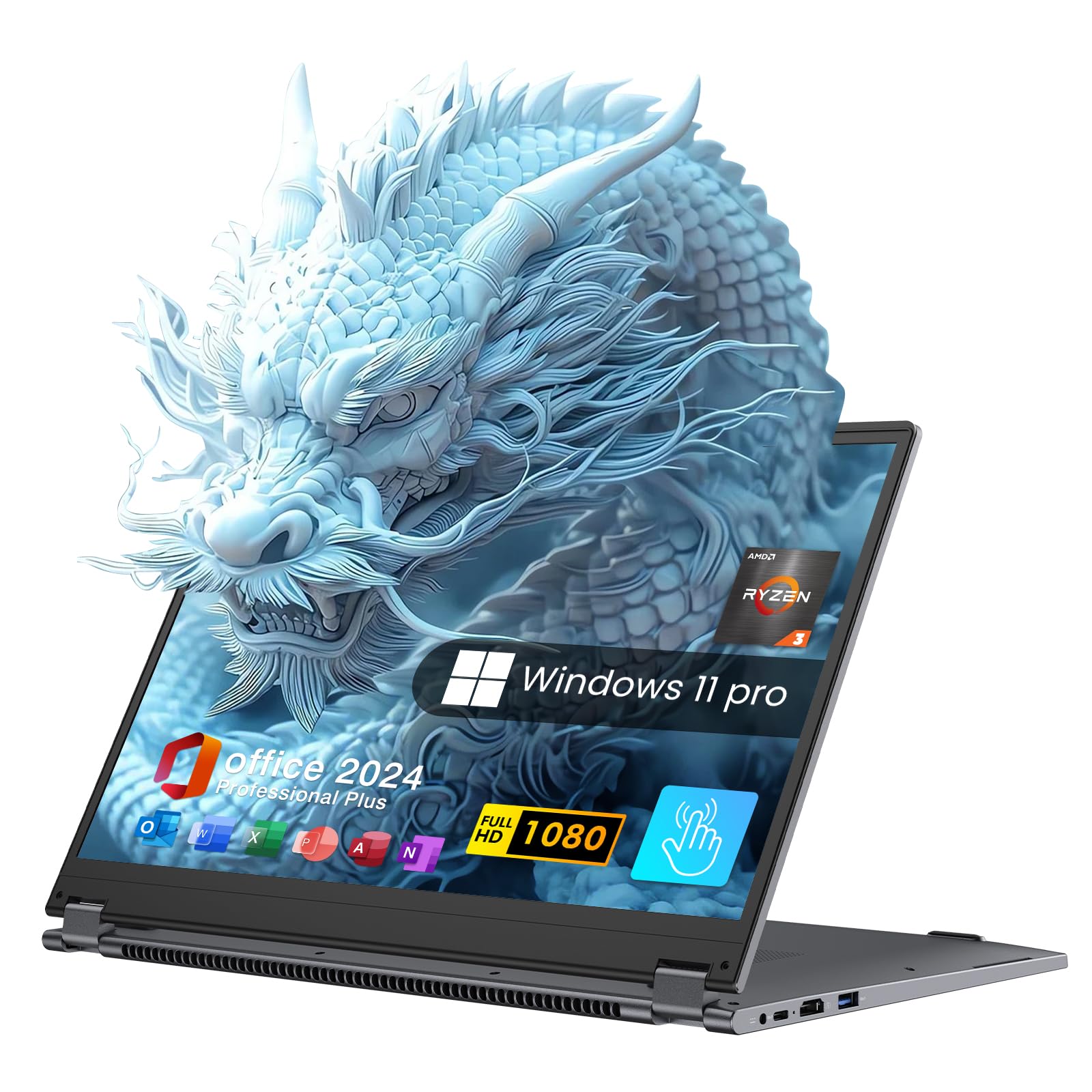 لپ‌تاپ کامپیوتر EYY 2 در 1، نوت‌بوک صفحه‌لمسی 15.6 اینچ 16 گیگابایت DDR4 512 گیگابایت SSD، AMD Ryzen R3 3200U (تا 3.5 گیگاهرتز)، Radeon Vega 3، صفحه‌نمایش 1920x1080 FHD، ویندوز 11 پروفشنال، Wifi، BT5.1 RJ45، صفحه‌کلید بکلیت شده-