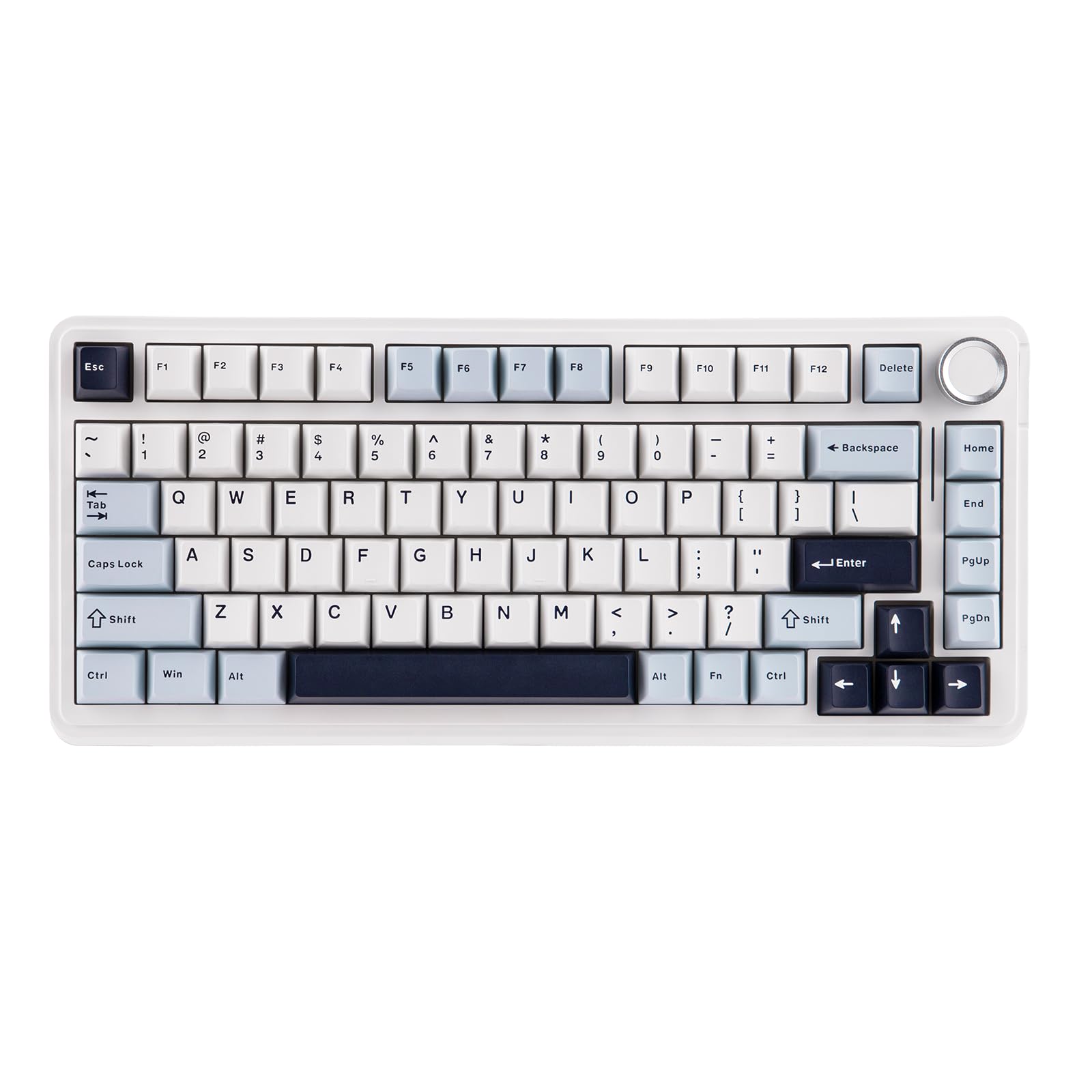 کیبورد مکانیکی بازی EPOMAKER EA75 75٪ RGB، کیبورد بی‌سیم 2.4 گیگاهرتز / تایپ-سی / بلوتوث کرمی با دسته، کی‌کپ‌های PBT شفاف، قابل تعویض مخصوص گیمرها (رنگ آبی روشن، سوییچ Reaper) رنگ آبی روشن، سوییچ Reaper