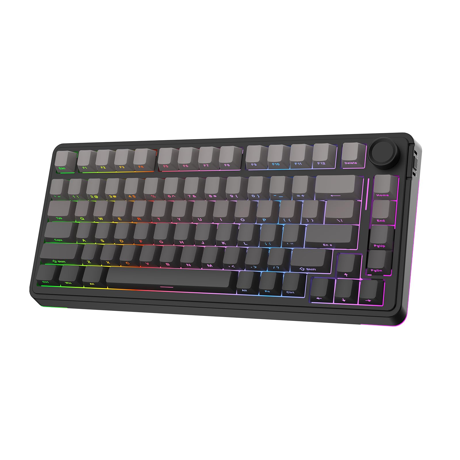 EPOMAKER EA75 75% صفحه کلید مکانیکی بازی RGB، صفحه کلید بی‌سیم 2.4 گیگاهرتز/نوع-C/BT کرمی با دستگاه، کی‌کپ‌های پی‌بی‌تی شفاف، قابل تعویض سریع برای گیمرها(کرمی سیاه تا سفید، گریود ورژن ۳ سوییچ) کرمی سیاه تا سفید گریود ورژن ۳ سوییچ
