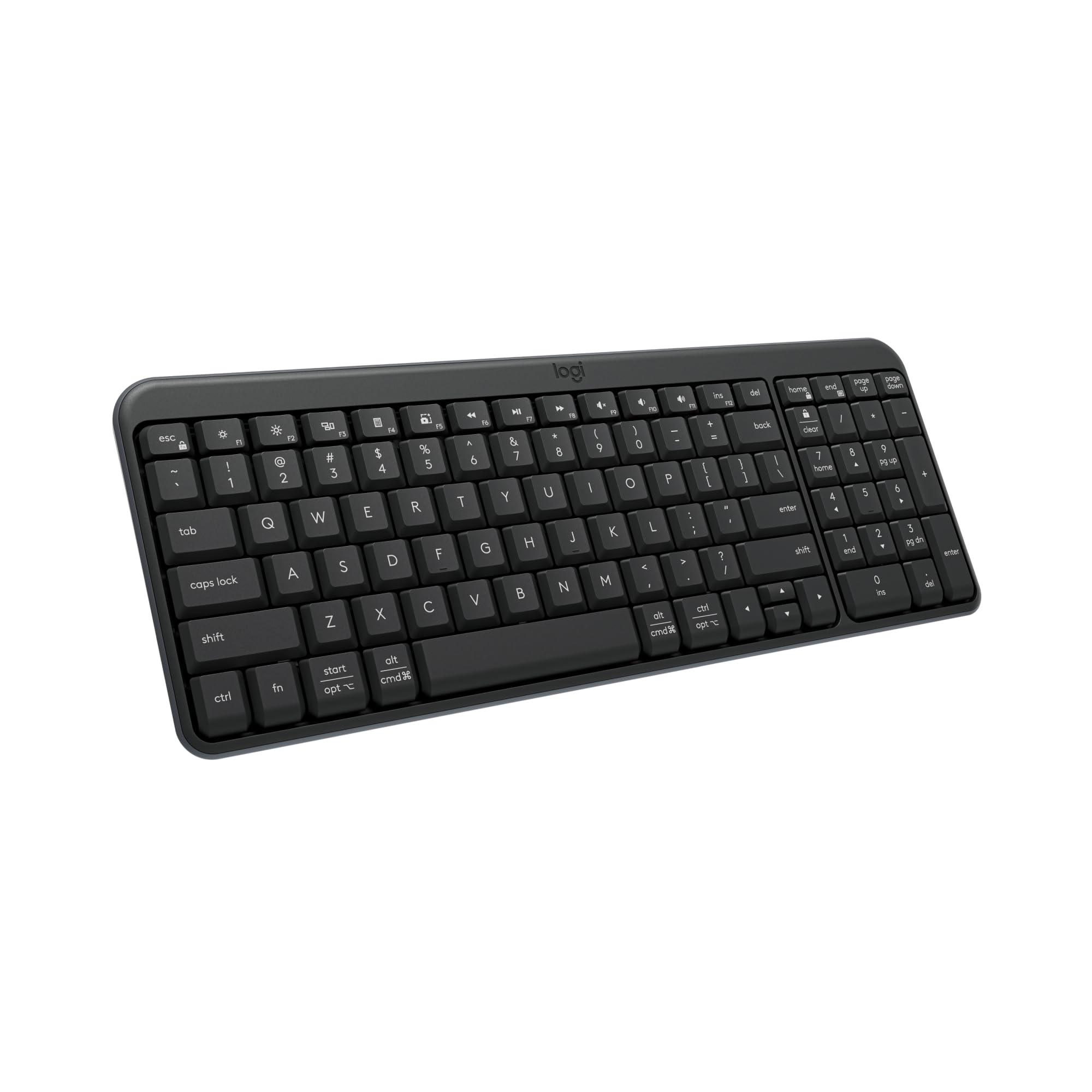 کیبورد بلوتوث Logitech K250 با پد عددی، اتصال آسان، کیبورد بی‌سیم کوچک ساخته شده از پلاستیک بازیافتی، مقاوم در برابر ریختن مایعات، کلیدهای راحت - قابل استفاده بر روی ویندوز/مک‌اواس - رنگ گرافیتی
