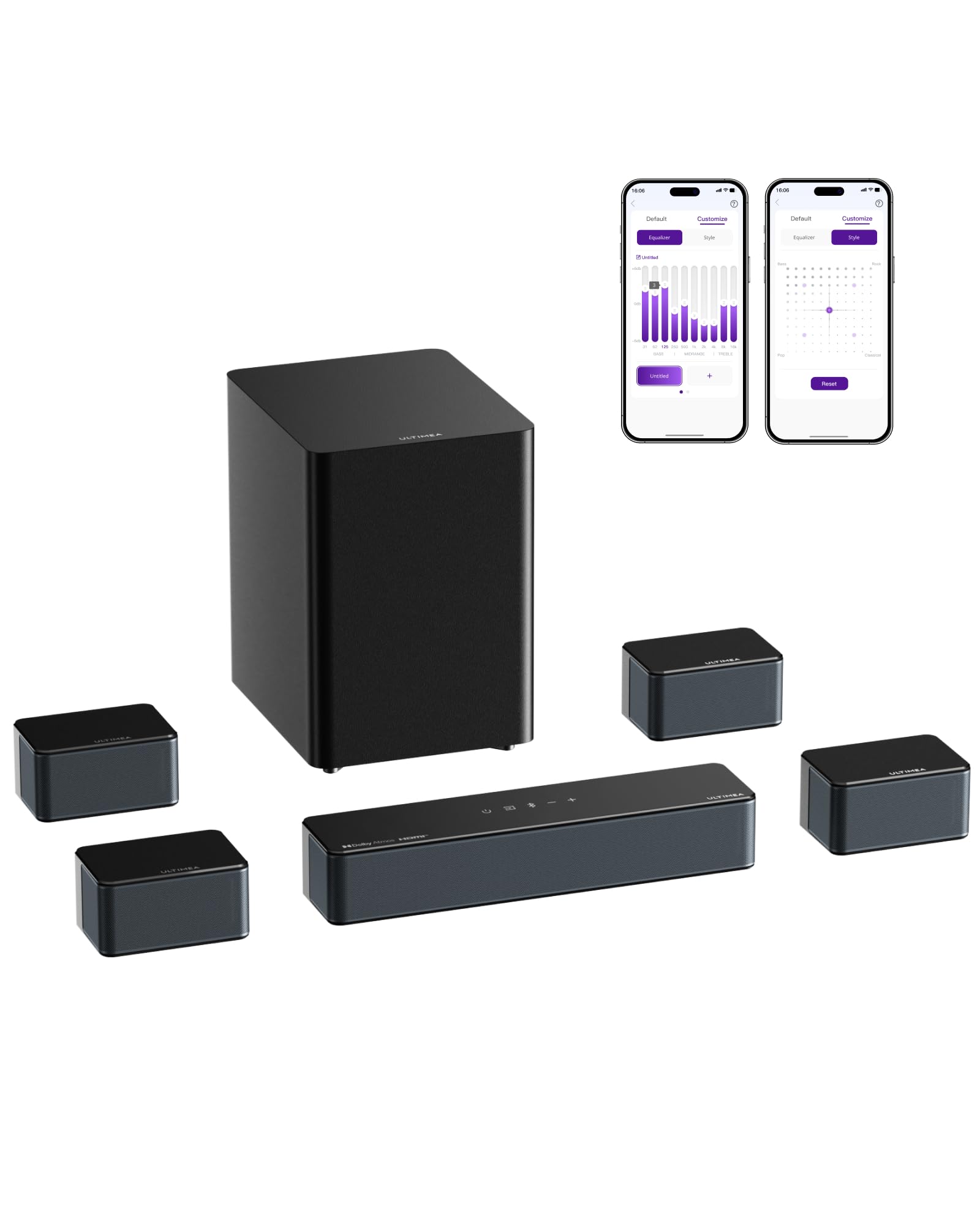 نهایی 7.1 ساندبار با دلبی آتموس، سیستم صوتی خانگی 500 وات، ورودی HDMI و eARC/AUX/Optical، 4 بلندگوی احاطه‌ای باسیم، سیستم صوت احاطه‌ای برای تلویزیون با ساب‌ووفر بی‌سیم، پوزیدون D80 بوم U2623