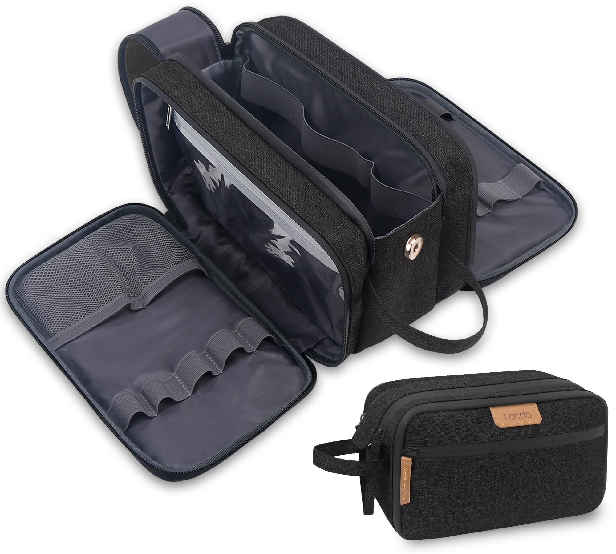 کیف بهداشتی Lacdo برای مردان، سازماندهی کیف بهداشتی مسافرتی Dopp Kit ضدآب با ظرفیت بزرگ برای شیرینگ، جزئیات کیف بهداشتی و لوازم جانبی، کیف آرایشی، رنگ سیاه