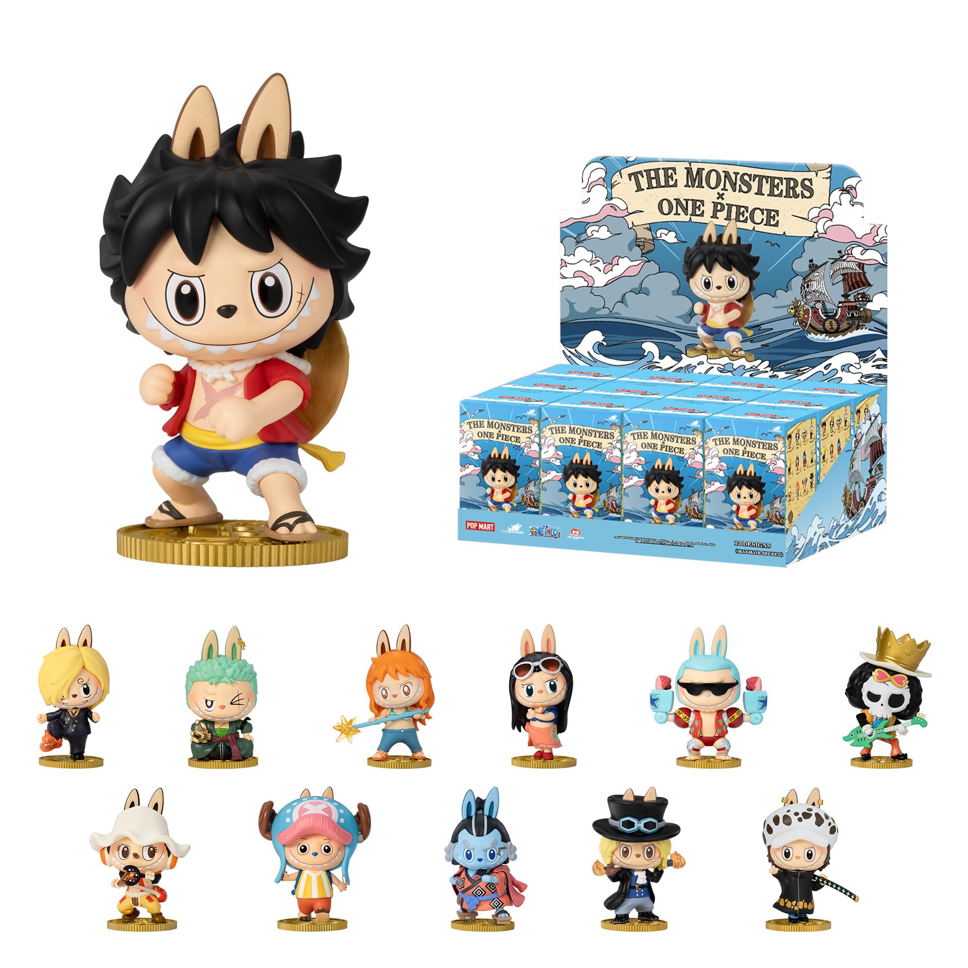 مجسمه‌های POP MART The Monsters × One Piece سری 12 عددی موجودات در جعبه کور، طرح‌های تصادفی انجام می‌دهند. این اسباب‌بازی‌های قابل جمع‌آوری تزئینات خانه، هدایا‌ی تولدی و تعطیلاتی برای دختران و پسران هستند، مجموعه کامل The Monsters × One Piece سری موجودات.