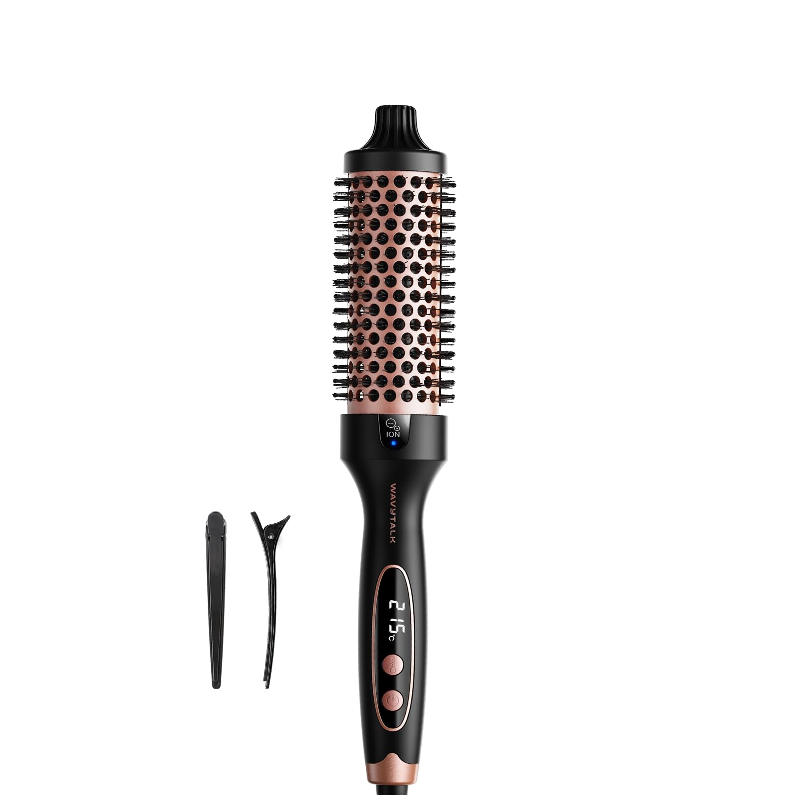 مدل Wavytalk Blowout Boost Thermal Brush، 1.5 اینچ برس گرمایی برای حالت بلوئوت، دوولتاژ، سرامیک تورمالین، فناوری یونی، 5 تنظیم دما رزگلد