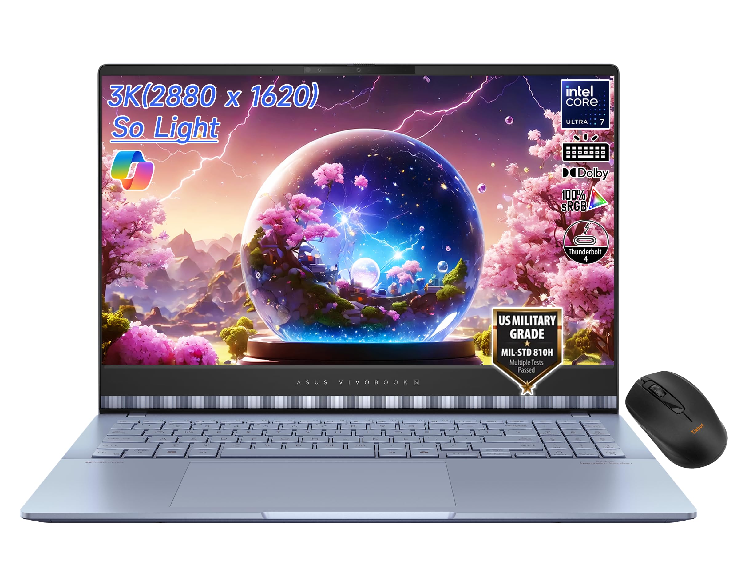 لپ تاپ ASUS Vivobook S 15.6 "3K OLED 120Hz Copilot+ AI، Intel Core Ultra 7-155H Evo، Wi-Fi 6E، وبکم FHD، Thunderbolt 4، ویندوز 11، با موس (رم 16 گیگابایت | حافظه‌ه‌ی 2 ترابایت SSD)