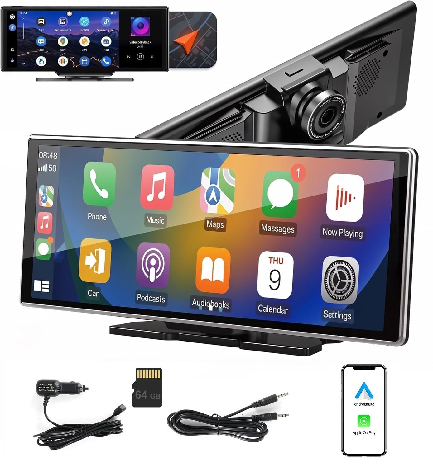 صفحه لمسی FHD 11.26 اینچی قابل حمل با CarPlay بی‌سیم و Android Auto - دوربین Dash 4K، اتصال آینه، بلوتوث دوگانه، کنترل صوتی، پشتیبانی از زبان عربی - مناسب برای تمامی خودروها