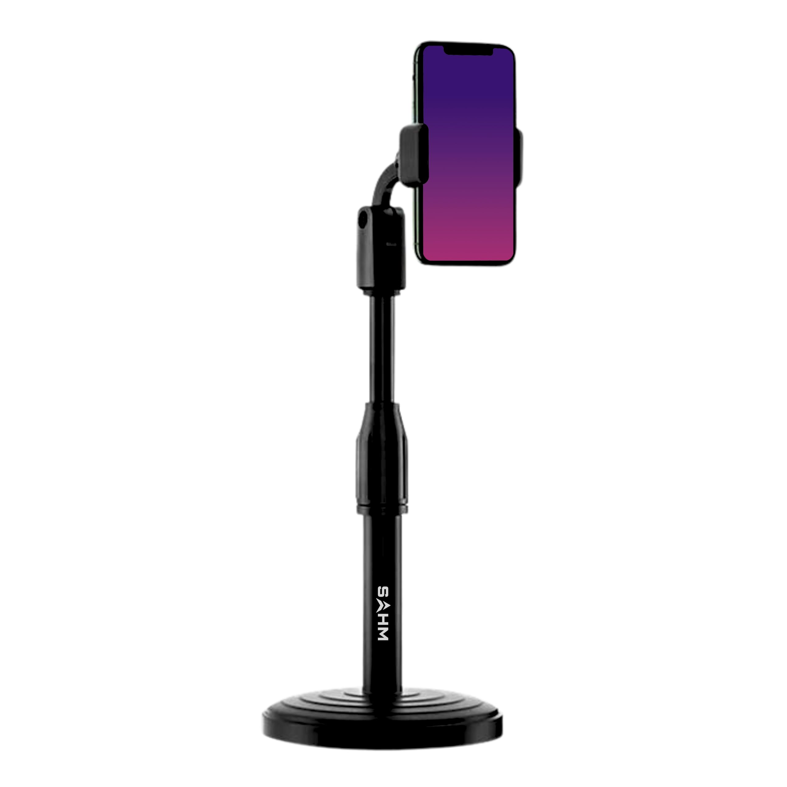پایه نگهدارنده تلفن همراه قابل تنظیم ارتفاع SAHM Chat Stand برای میز، پایه تلفن همراه چرخشی ۳۶۰ درجه با پایه قوی، پایه تلفن همراه یونیورسال با جزییات میز برای تماس‌های تصویری، ضبط و استریمینگ