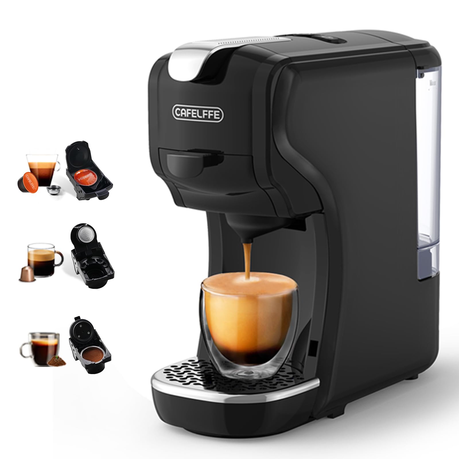 Cafelffe MK-611 3 in 1 Capsule Pod Coffee Machine Maker with 19 Bar Pressure,Adjustable Cup Height, Hot/Cold Brew,Compact Espresso Machine for Home & Office Use, Nes Original/DG/Ground Compatible