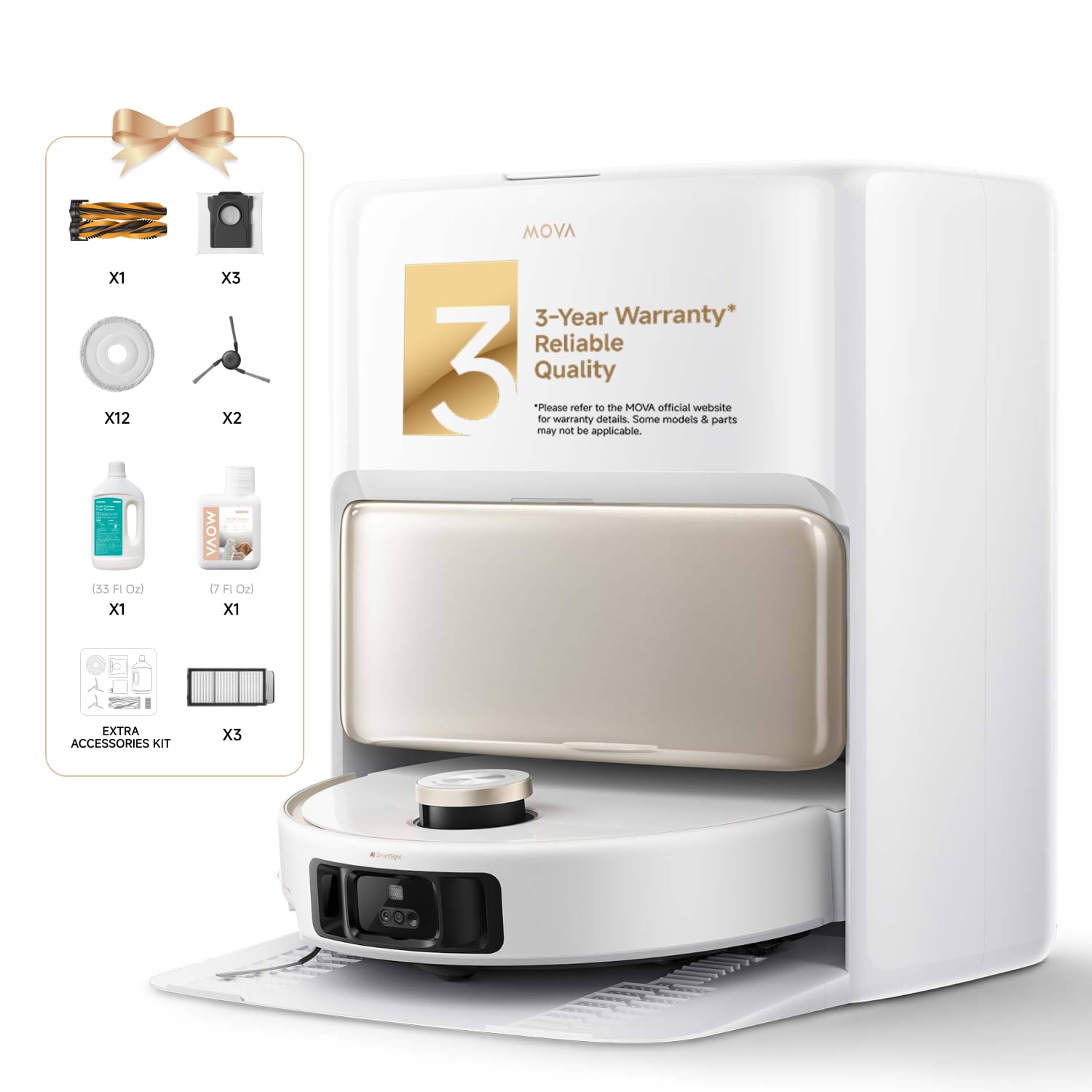 جاروبرقی و ماپ خودتمیزکن مدل Mova V50 Ultra Complete، با جذب 24،000 پاسکال، دارای ناوبری قابل ارتقا با پیشرفت در شکستن موانع و ماپ گرم با آب با سیستم DuoSolution طراحی شده برای حیوانات خانگی، رنگ سفید