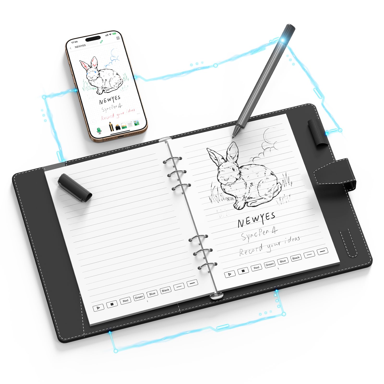 مجموعه NEWYES SyncPen 4 مداد هوشمند با دفترچه رقمی، مداد دیجیتال Sync Pen، مداد ژل پاک‌شو، بلوتوث بی‌سیم OCR برای دانش‌آموزان، طراحان، خلاقان، افراد تجاری، یادداشت‌ها را ضبط می‌کند