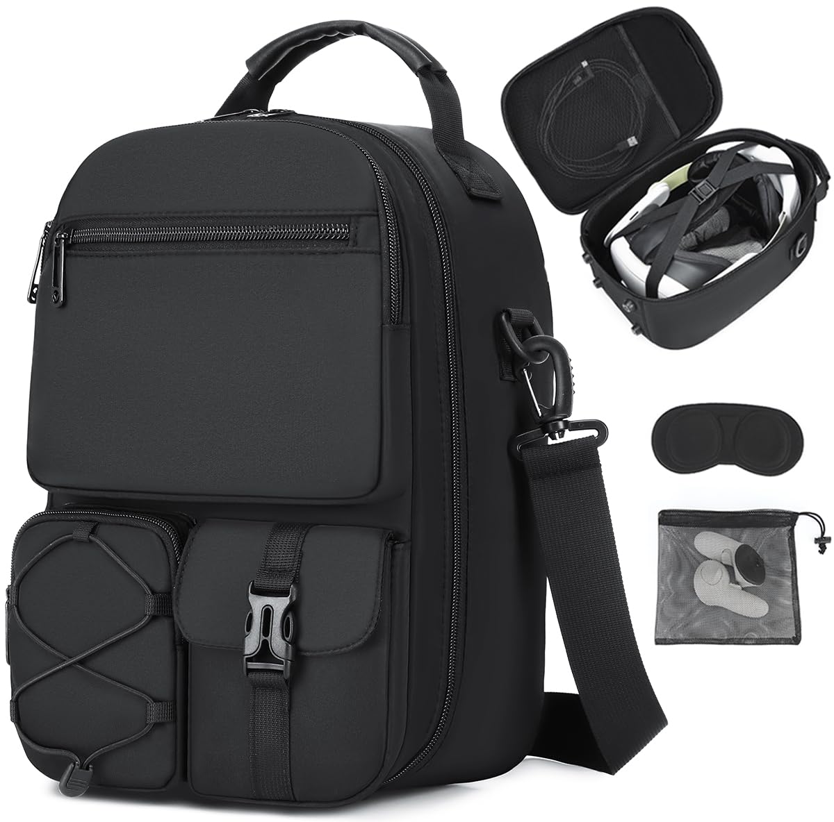 کیف دستی سازگار با متا کوئست 3S / 3 / اوکولوس کوئست 2، کیف شانه ای برای Vision Pro / Elite Strap هدست و لوازم جانبی کنترلر VR، کیف سخت برای مسافرت، بازی و نگهداری (مشکی)
