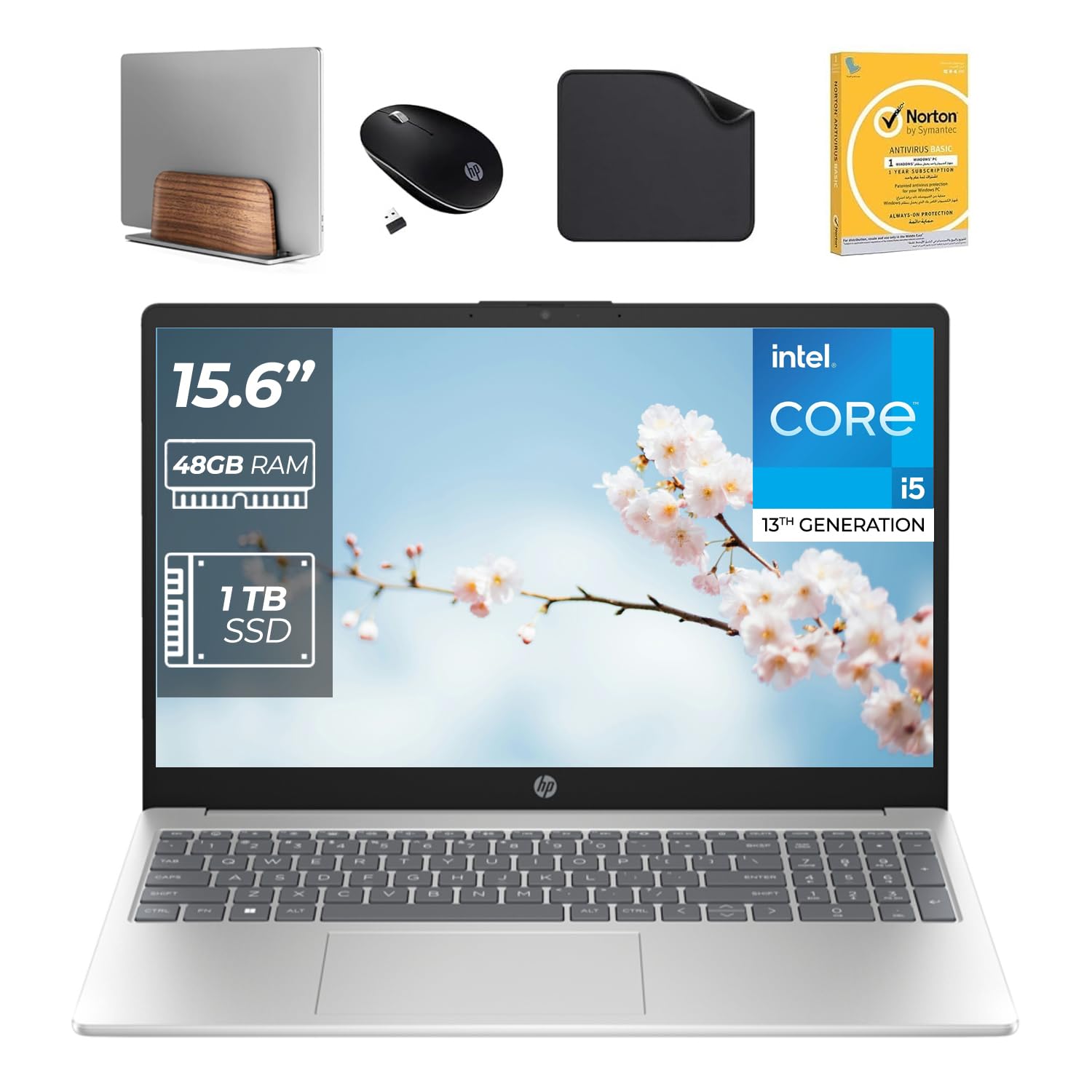 لپ تاپ نوت بوک اچ‌پی 15.6 اینچ - پردازنده Intel Core i5-1334U نسل ۱۳، 48 گیگابایت رم DDR5، 1 ترابایت حافظه جامد اس‌اس‌دی، ویندوز ۱۱ پرو(شامل استند لپ تاپ موجود در اولین موج + ماوس بی‌سیم + آنتی‌ویروس + پد ماوس) 15-FD0355NIA(ارتقا یافته)