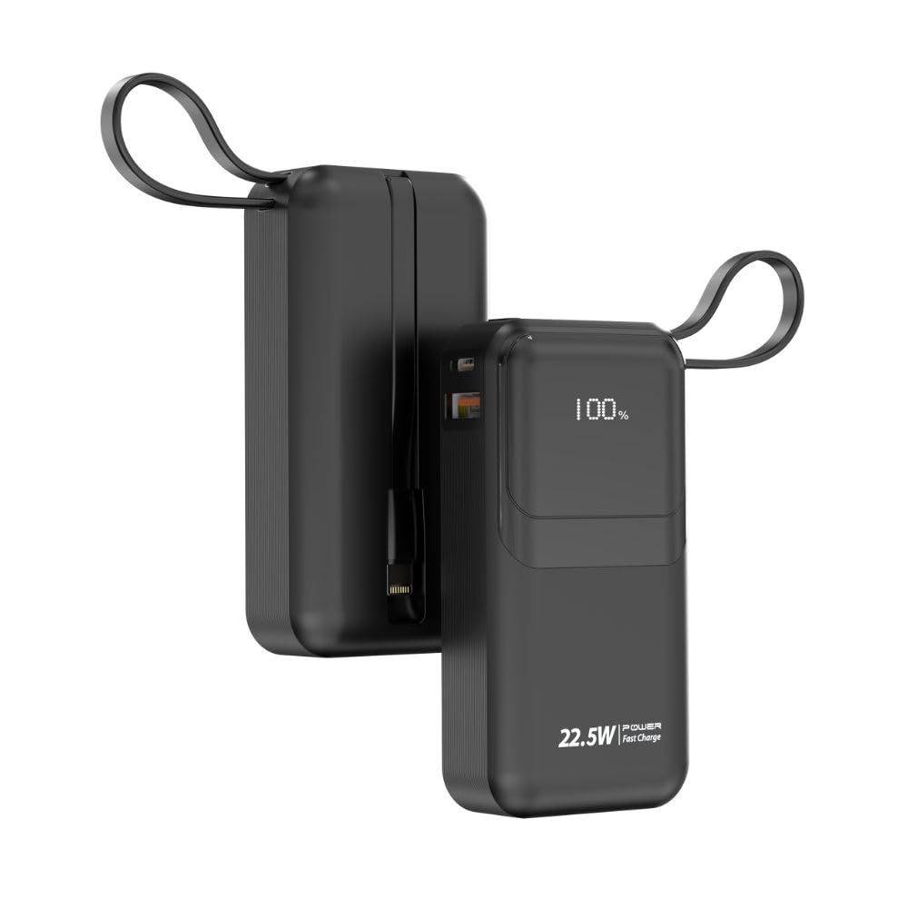 قدرت بانک مینی IQ TOUCH 10000mAh - کابل‌های USB-C و Lightning داخلی، شارژ سریع 22.5 وات PD، خروجی حداکثر 3 آمپر، نشانگر LED، سبک، شارژ چند دستگاهه و حفاظت، MINIPOWER-10-CL