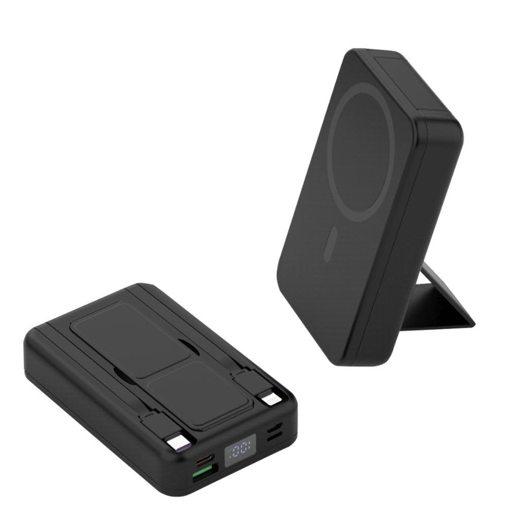 توان لمسی 15 واتی Wireless Power Bank - دارای استند داخلی، کابل‌های USB-C و لایتنینگ، 10000mAh، شارژ سریع 22.5 وات PD، نشانگر LED، خروجی 3A، سبک و قابلیت شارژ چند دستگاه به طور همزمان Power Bank