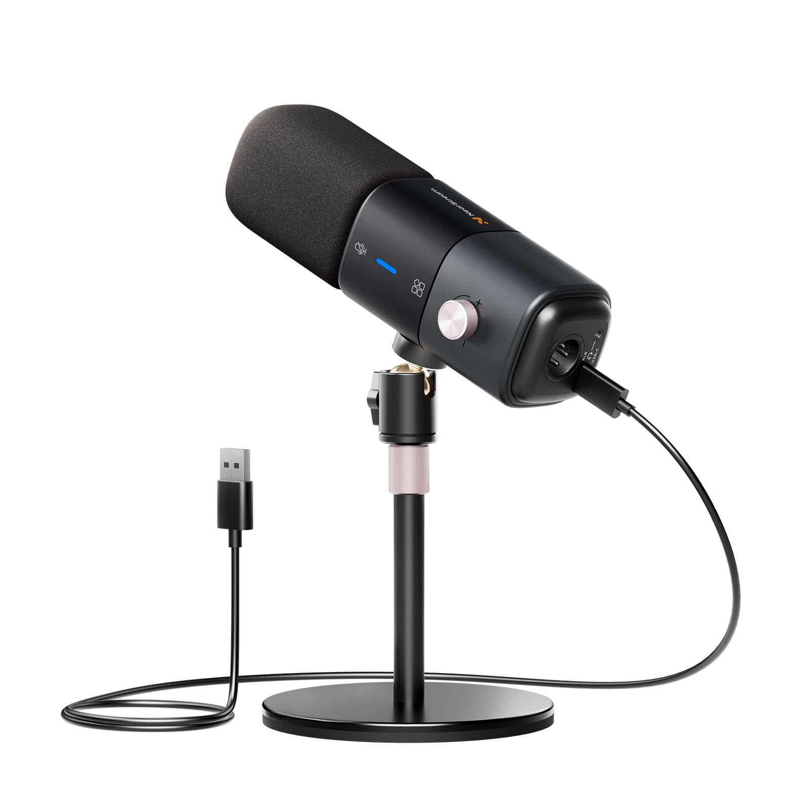 میکروفون کاندنسر NearStream XLR/USB با کنترل سر و صدا، جک هدفون، قطع صدا، مناسب برای پادکست، ضبط موسیقی، بازی و استریم برای کامپیوتر/میکسر صوتی، میکروفون دسکتاپ برای استریم/پادکست/بازی/ضبط موسیقی (AM25X)