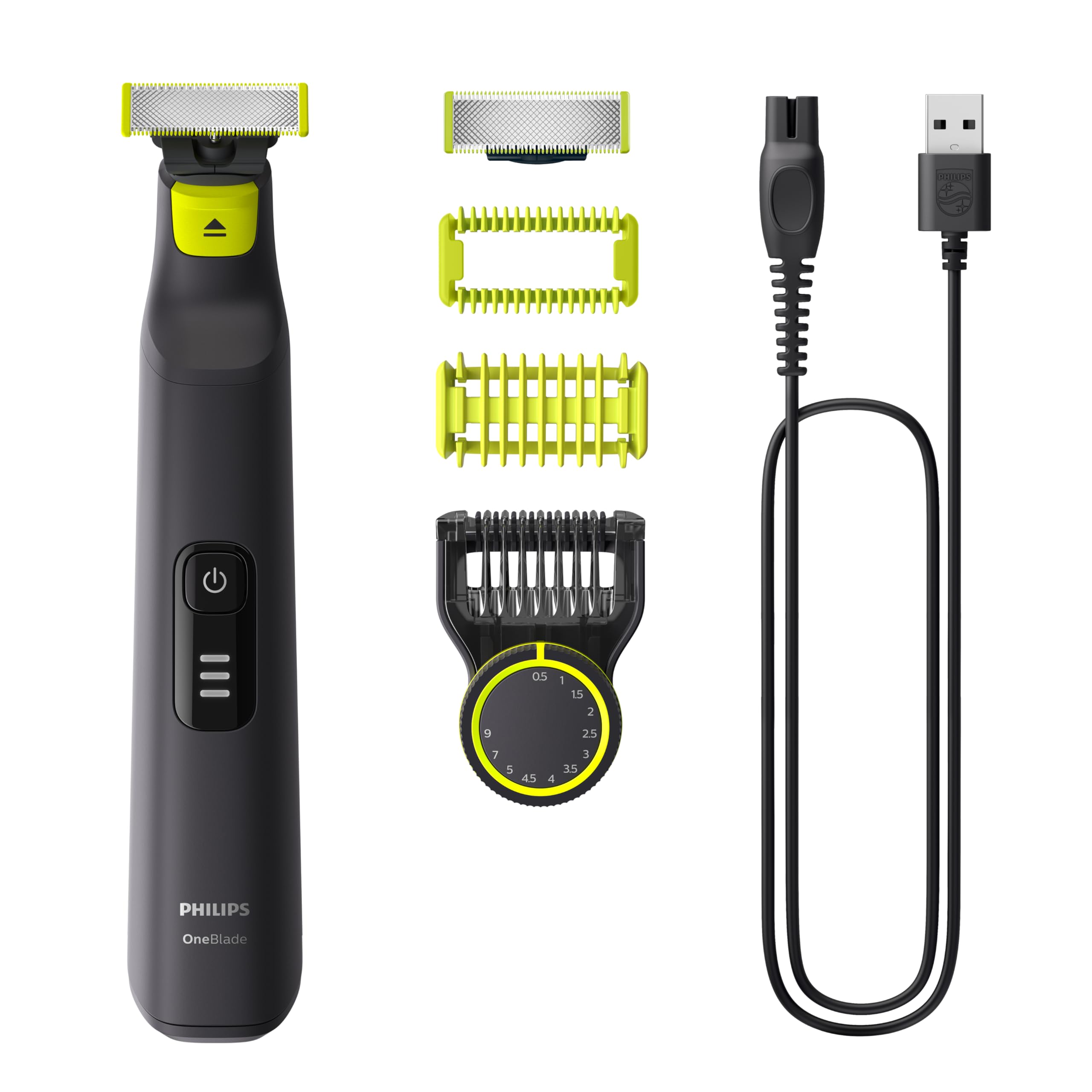 Philips OneBlade Pro Face + Body QP6542/10، تراشیدن و اصلاح هیبرید با 12 طول مو درست کن، ضدآب، استفاده بی‌سیم 90 دقیقه از شرکت فیلیپس.