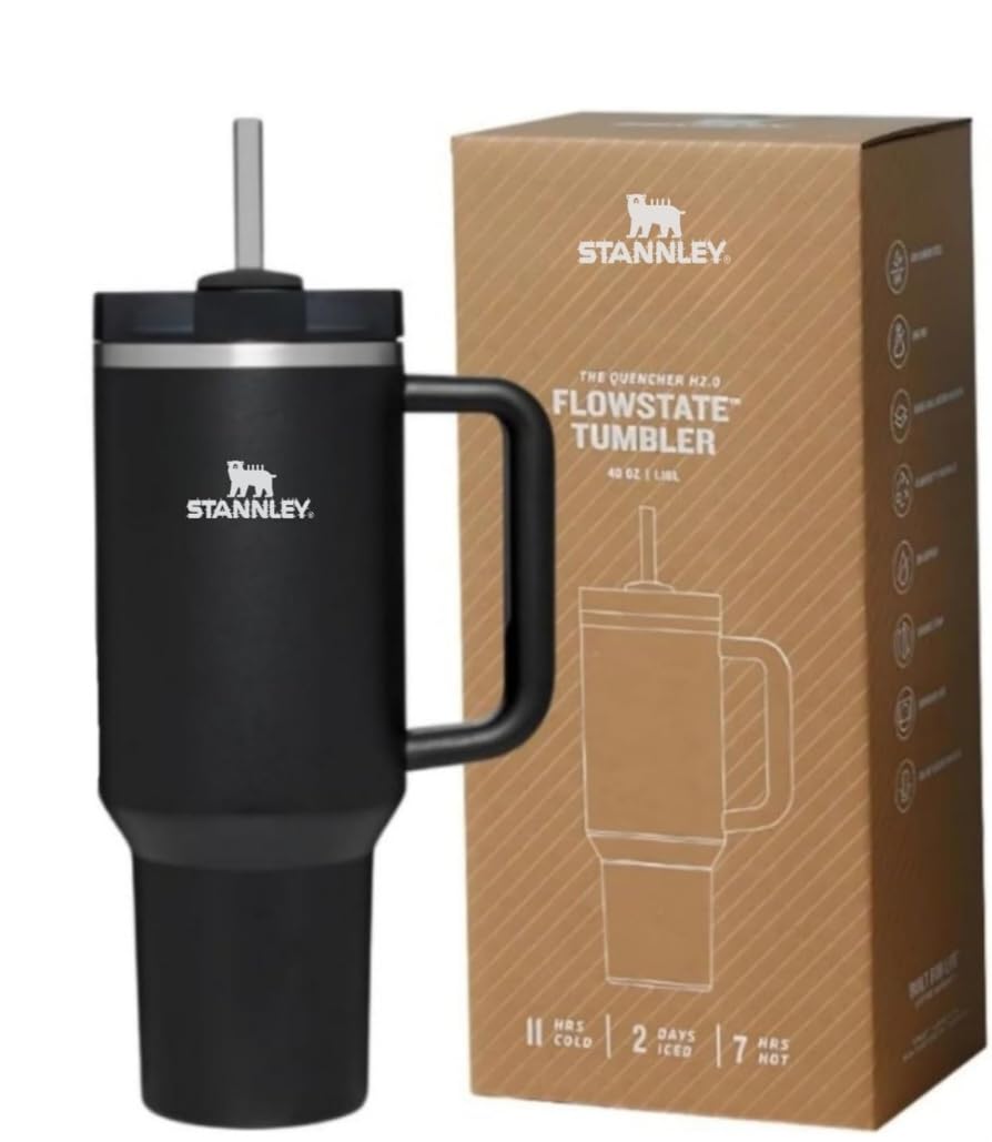 STANLEY ™ 
قابل دوباره استفاده از فولاد ضد زنگ واکوم دو لایه آب مشهود با دسته و درپوش لوله | جامهای مجازی مجازی مدرن | دوستانه جامها جامهای مناسب (سیاه)