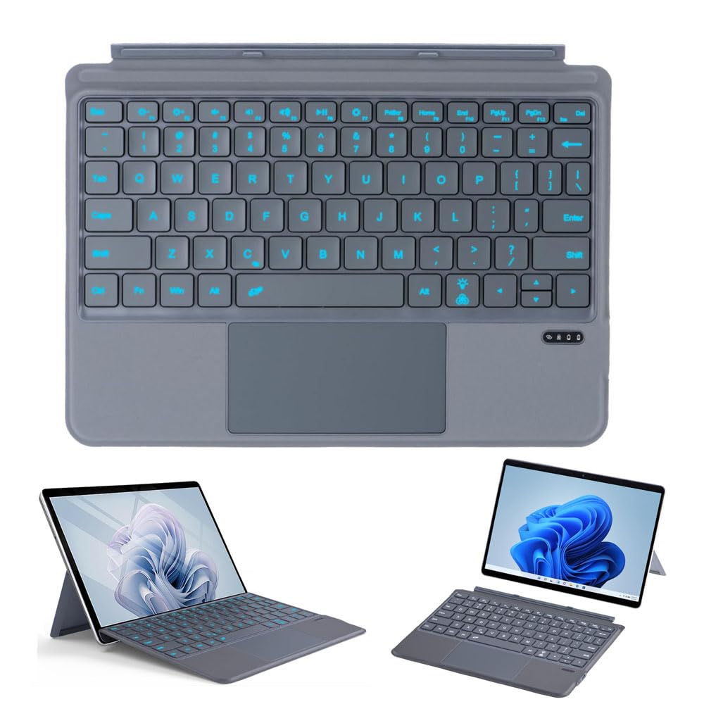 صفحه کلید برای Microsoft Surface Go (4/3/2/1)، کیبورد بی‌سیم فوق‌العاده نازک با نور پس‌زمینه و تاچپد، دارای باتری قابل شارژ داخلی - رنگ خاکستری