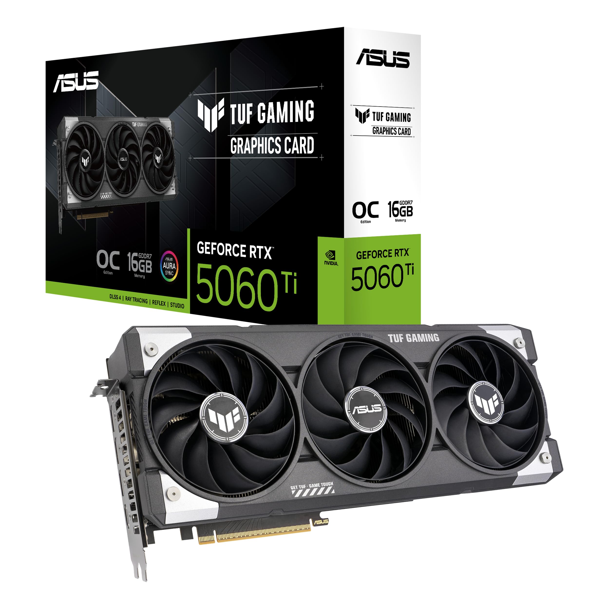کارت گرافیک بازی ASUS TUF Gaming GeForce RTX 5060 Ti OC Edition 16GB GDDR7 (نسل 5 PCI Express طراحی 3.1-Slot، 3X DisplayPort 2.1b، 1x HDMI 2.1b، TUF-RTX5060TI-O16G-GAMING(Nvidia GeForce RTX5060Ti DLSS 4