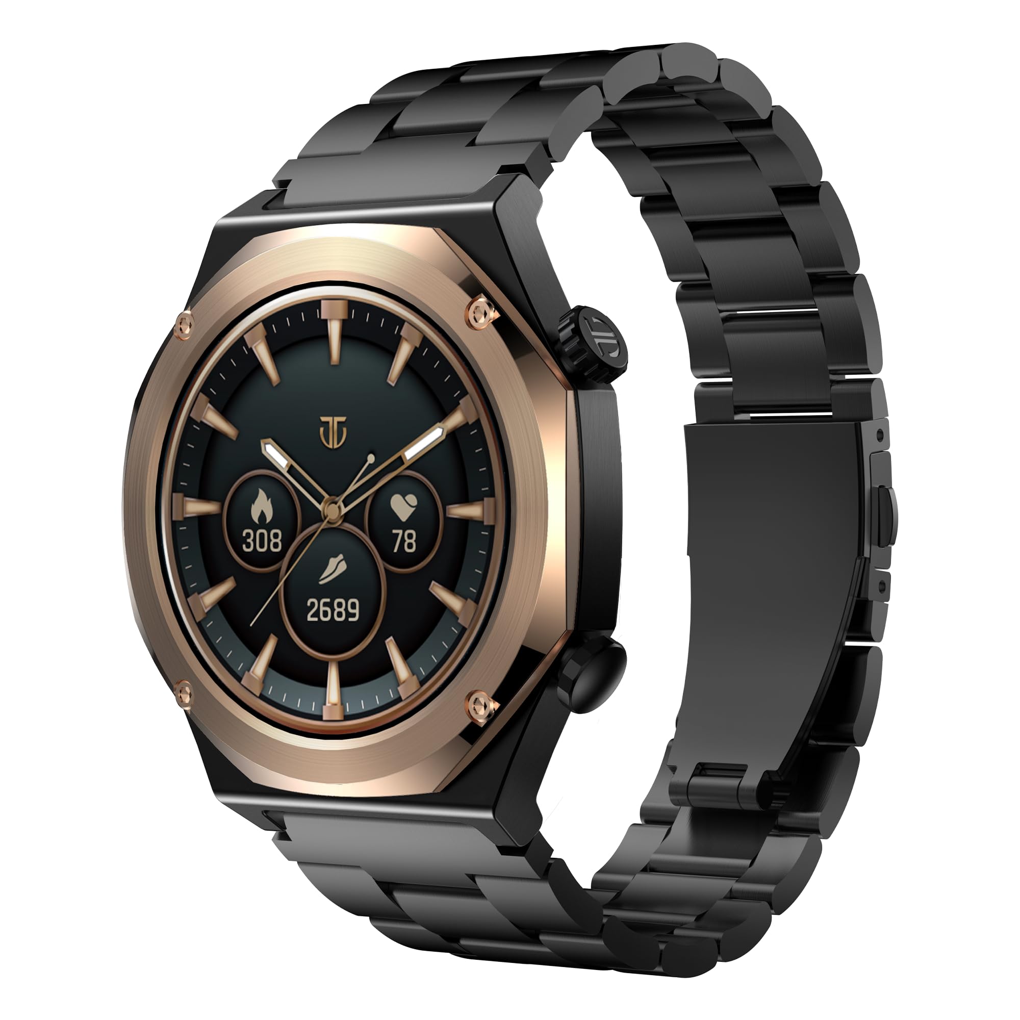 ساعت هوشمند TITAN Maestro، صفحه نمایش AMOLED 1.43 اینچ، قاب تیتانیوم با بند فلزی، ناوبری GPS، تماس از طریق بلوتوث، مقاوم در برابر آب IP67 (مشکی رزگلد)