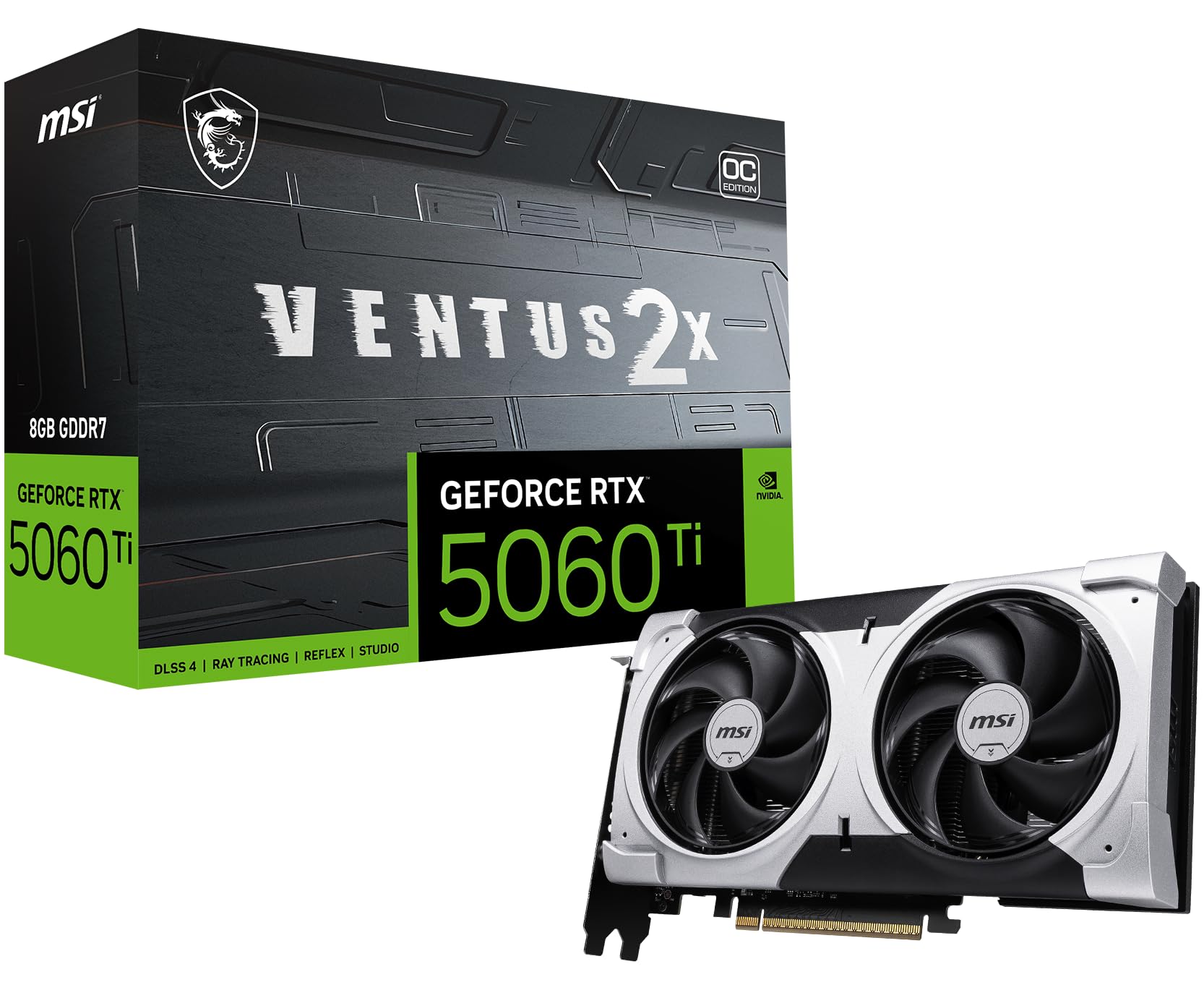 کارت گرافیک MSI Gaming RTX 5060 Ti 8G Ventus 2X OC Plus (8GB GDDR7، عرض بیت: TBA، عملکرد بی‌نظیر: TBA مگاهرتز، DisplayPort ×۳ 2.1a، HDMI 2.1b، معماری NVIDIA Blackwell)