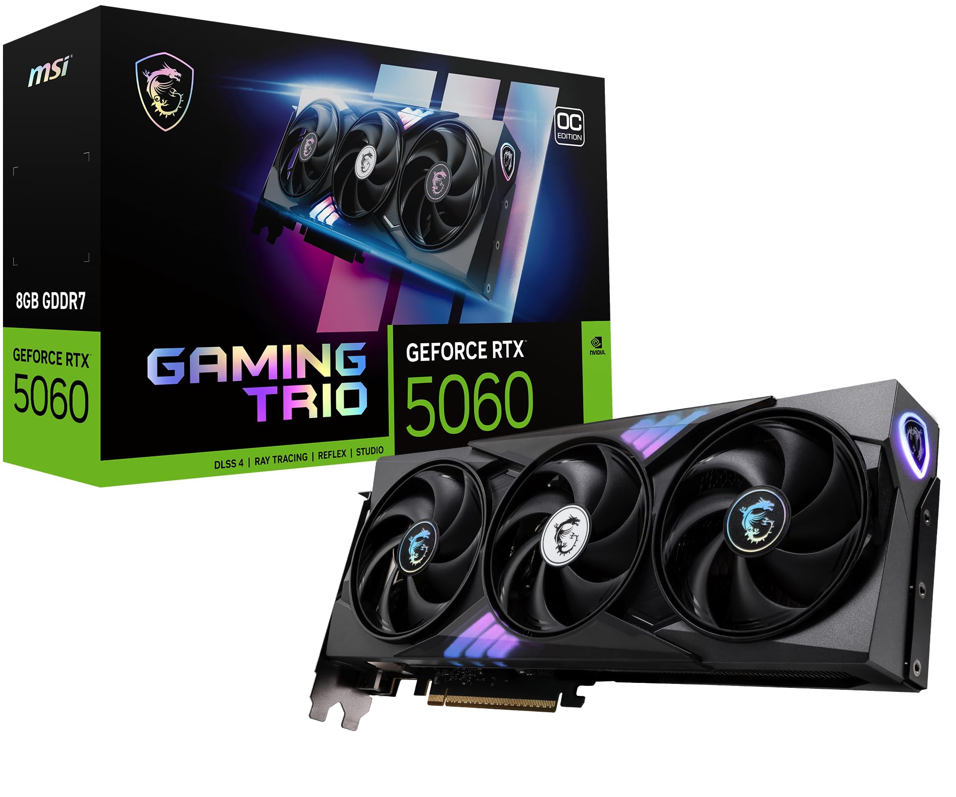 کارت گرافیک MSI Gaming RTX 5060 8G Gaming Trio OC (8GB GDDR7، TBA-bit، عملکرد بسیار بالا: TBA MHz، DisplayPort x3 2.1a، HDMI 2.1b، معماری NVIDIA Blackwell)