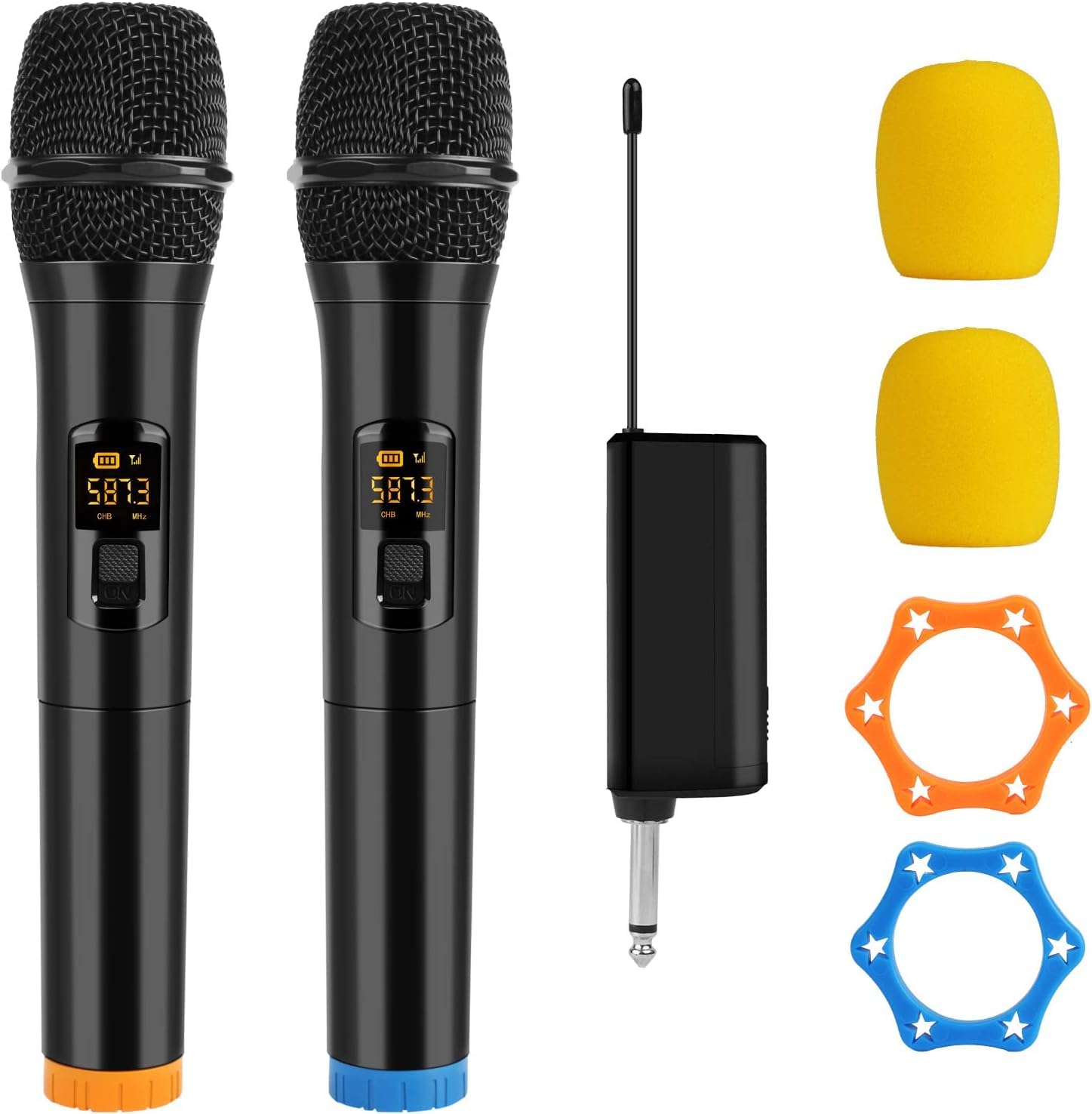 میکروفون بی‌سیم Tradexpress، میکروفون دینامیک دوگانه UHF قابل حمل با گیرنده قابل شارژ، سیستم کارائوکی بی‌سیم برای سیستم‌های صوتی عمومی (PA)، آمپلی‌فایر، مهمانی خانوادگی، خوانندگی، با دامنه 160 فوت