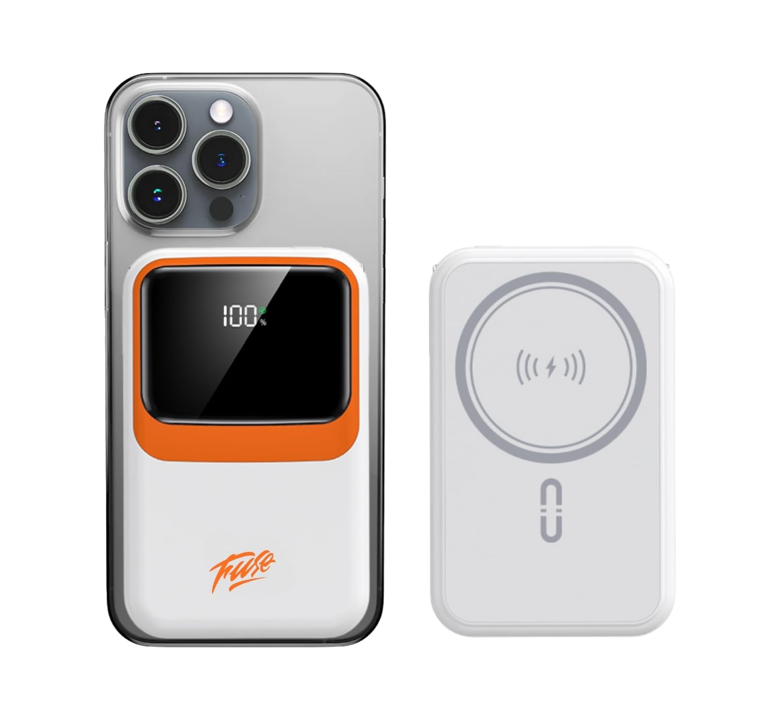 بانک انرژی بی‌سیم مغناطیسی FUSE 10،000mAh | شارژ سریع 22.5 وات | شارژر بی‌سیم Qi 15 وات | Type-C/USB/Micro-USB | ظریف و قابل حمل | سازگار با آیفون 15/14، گلکسی سامسونگ، ایرپاد - سفید