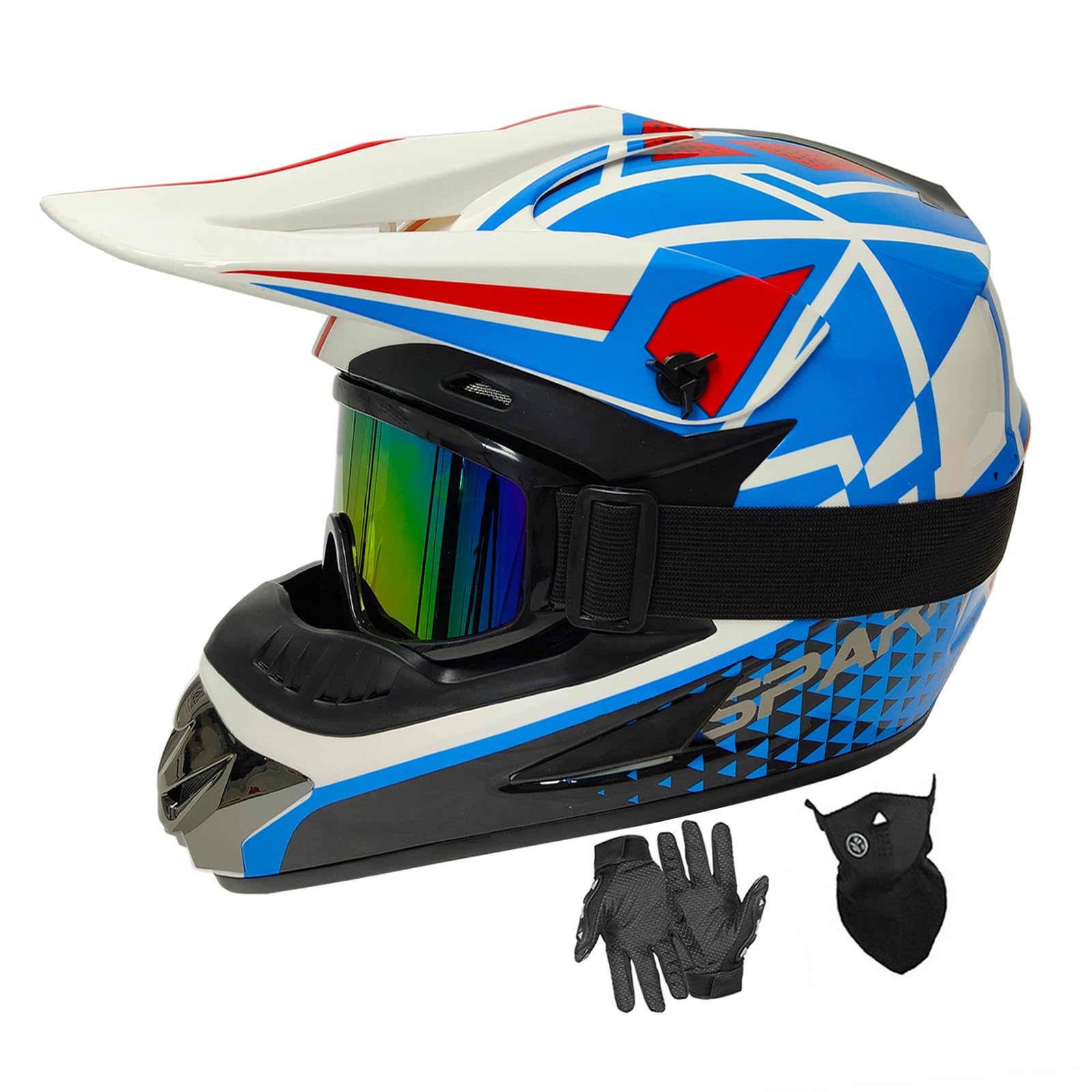کلاه موتورسیکلت کودکانه Dirt Bike کلاه موتوکراس مدل Fashion بزرگسال کلاه موتورسیکلت خارج از جاده کلاه دوچرخه کوهستانی DOT تایید شده 4 قطعه سفید آبی اندازه XL