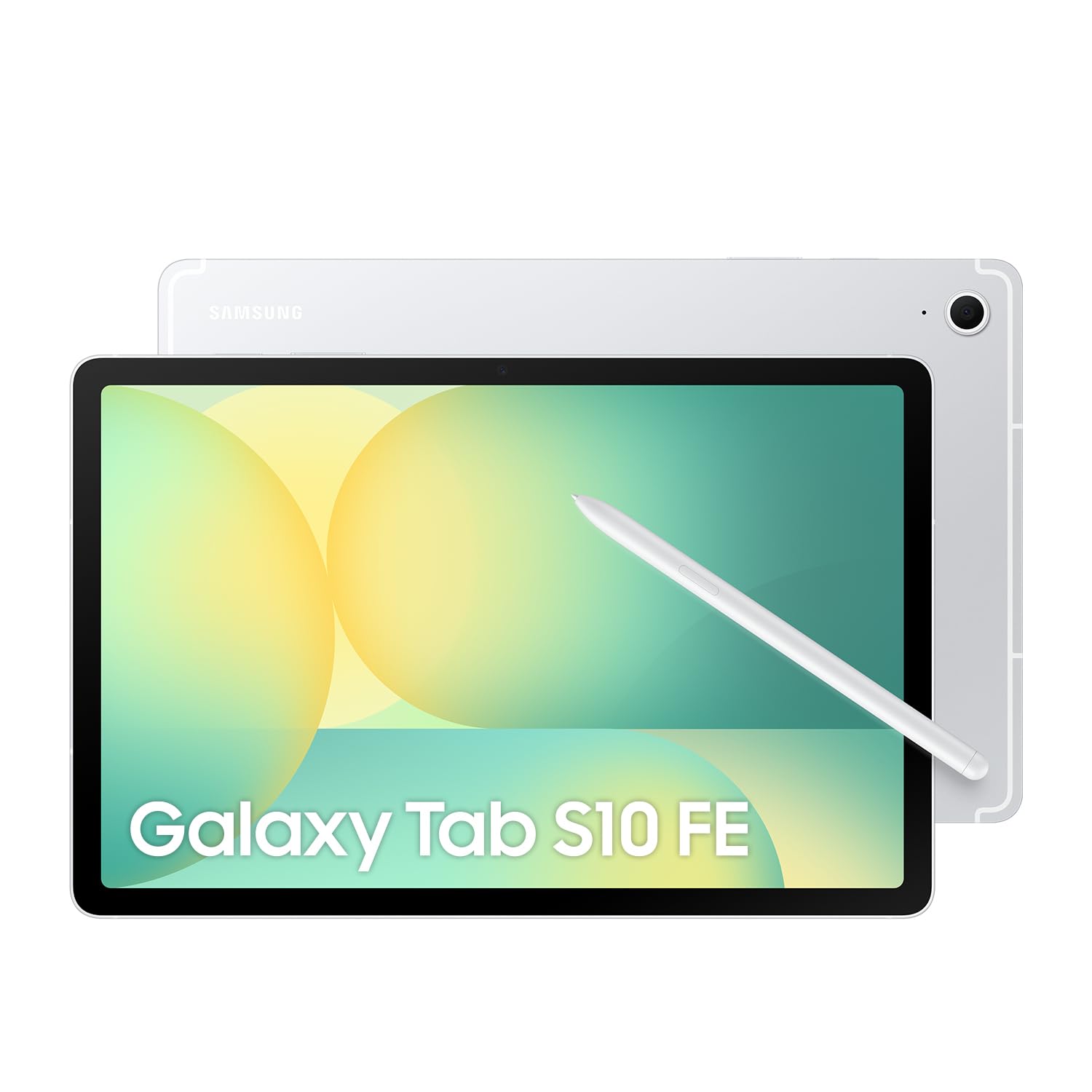 تبلت اندروید 5G سامسونگ Galaxy Tab S10 FE، با 12 گیگابایت رم، 258 گیگابایت حافظه داخلی، صفحه نمایش 10.9 اینچی با نمایش 90Hz، همراه با قلم S، دارای استاندارد IP68، عمر باتری بلند، رنگ نقره ای (نسخه امارات) به همراه 256 گیگابایت حافظه داخلی و قابلیت اتصال به شبکه 5G