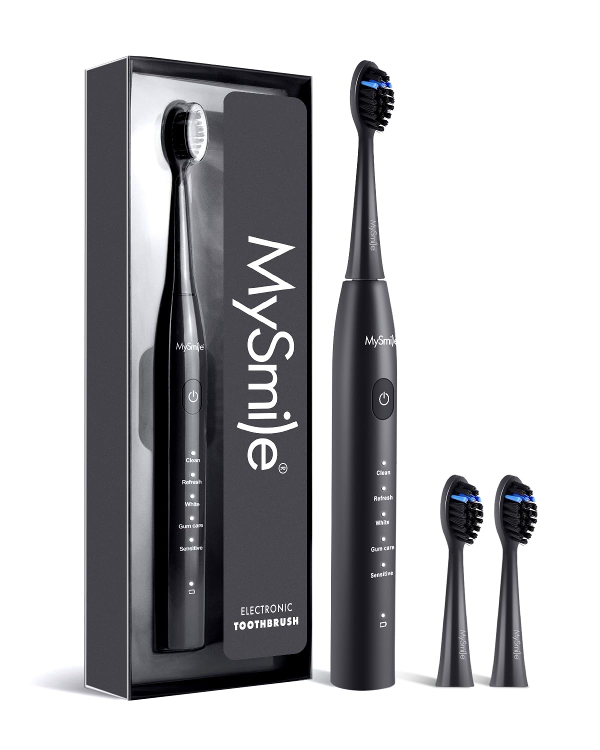 مسطح برقی MySmile DY156 برای بزرگسالان، مسطح قابل شارژ با باتری صدا، قابل حمل با 3 سر مسواک، تایمر هوشمند 2 دقیقه 5 حالت، 45000VPM، یک بار شارژ برای 60 روز (مشکی، M) مشکی M