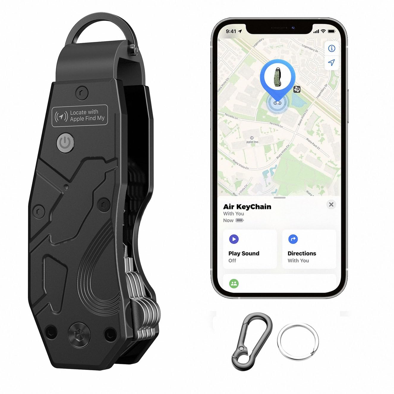کلیددار هوایی، سازماندهی کلید که با Apple Find My کار می‌کند، دارای تراشه‌های AirTag داخلی، ظرفیت نگهداری ۲-۶ کلید، ردیاب GPS کلید خودرو، یافتن کلید، نگهداری حداقلی کلید برای مردان و زنان، (تنها برای iOS) (مشکی)