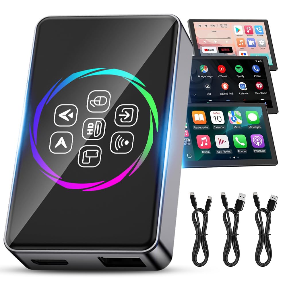 آداپتور بی‌سیم D3 Ai Box برای کارپلی Android Auto، Netflix/YouTube/TikTok، پردازنده‌ی خودرو سطح بالا، اتصال پایدار ماجیکی HD Navigation، جعبه‌ی سه در یک Split-Screen & تکرار ماجیکی CarPlay (رم 32 گیگابایت+رم 4 گیگابایت)