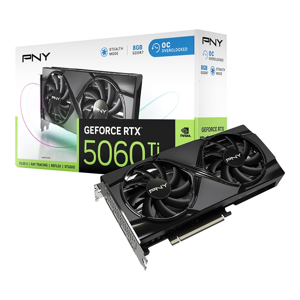 PNY GeForce RTX™ 5060 Ti 8GB Overclocked Dual Fan GPU DLSS 4 VCG5060T8DFXPB1-O 8GB