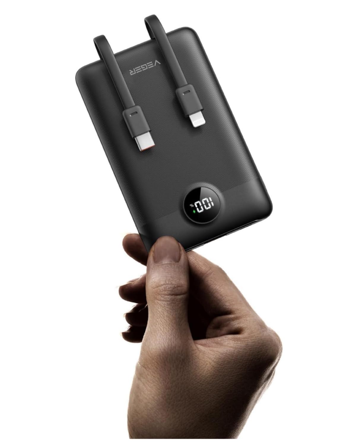 شارژر قابل حمل VEGER Mini 10000mAh Power Bank با کابل های داخلی، شارژ سریع PD12W باتری USB C کوچک با صفحه نمایش دیجیتال مناسب برای آیفون، تلفن های اندروید