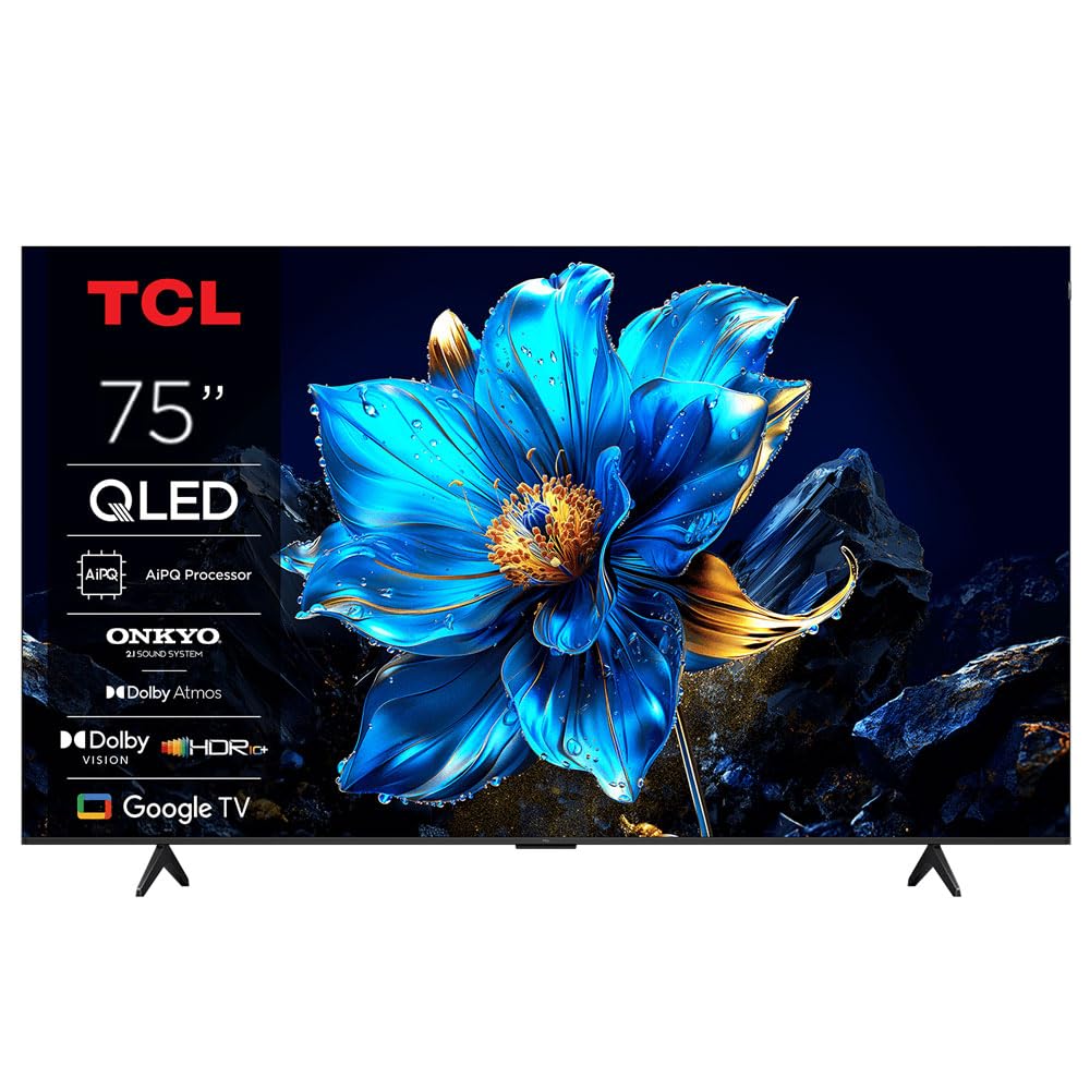 تلویزیون TCL 75 اینچ QLED، HDR10+، Google TV، Dolby Vision Atmos، پردازنده AiPQ، 120Hz، ONKYO 2.1ch، Dolby Vision HDR، بدنه باریک و یکپارچه - مدل 75P7K (مدل 2025)